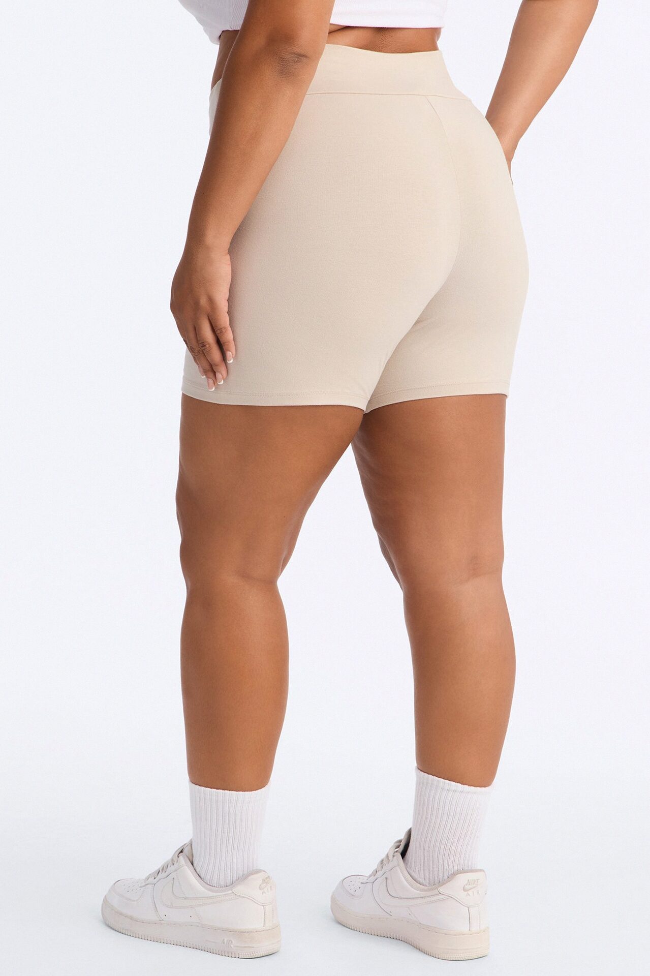 Quinn Mid Rise Everyday Cotton Biker Short 5″ - Stone