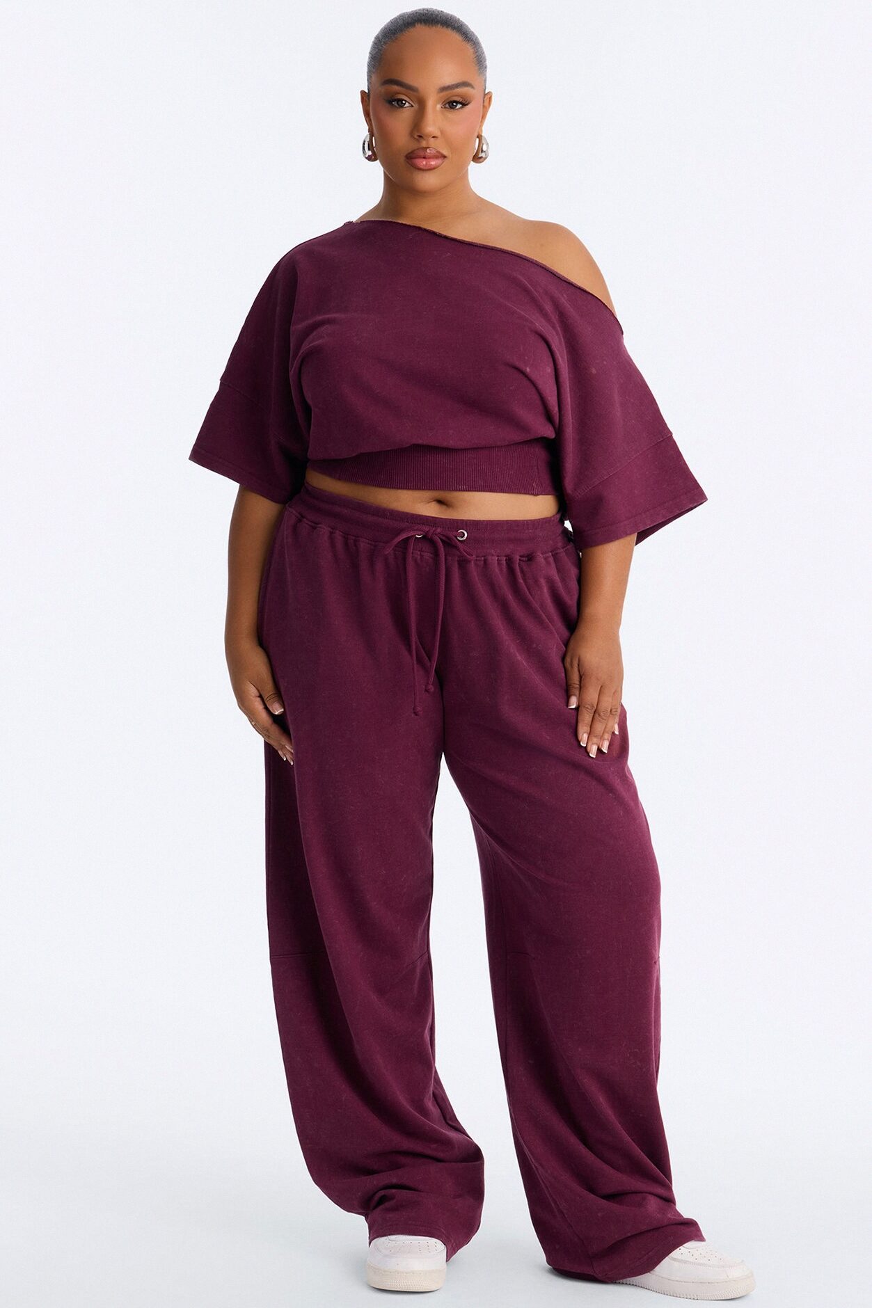 Jessica Washed Barrel Leg Pant Set - Burgundy