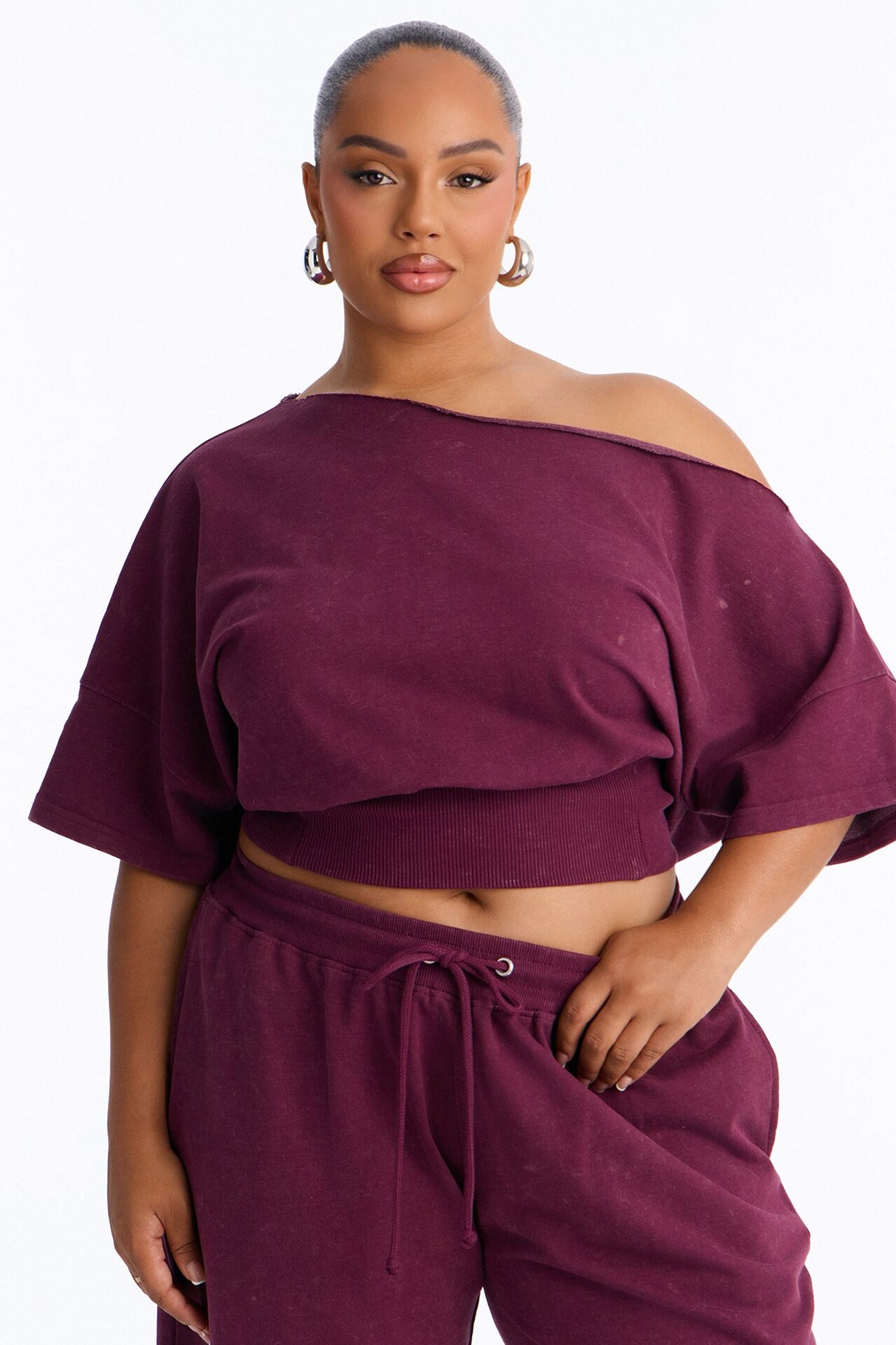 Jessica Washed Barrel Leg Pant Set - Burgundy