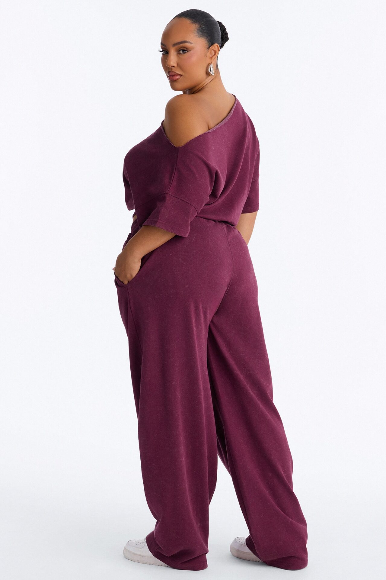 Jessica Washed Barrel Leg Pant Set - Burgundy