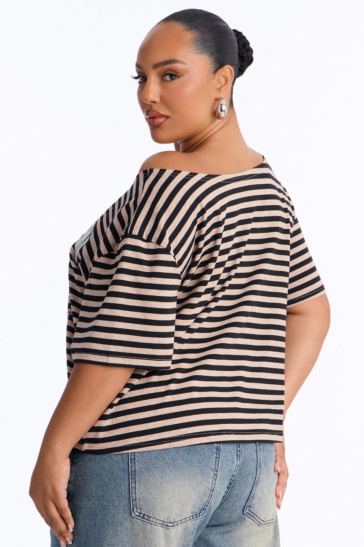 Boyz N The Hood Stripe Off Shoulder Crop Tee - Black