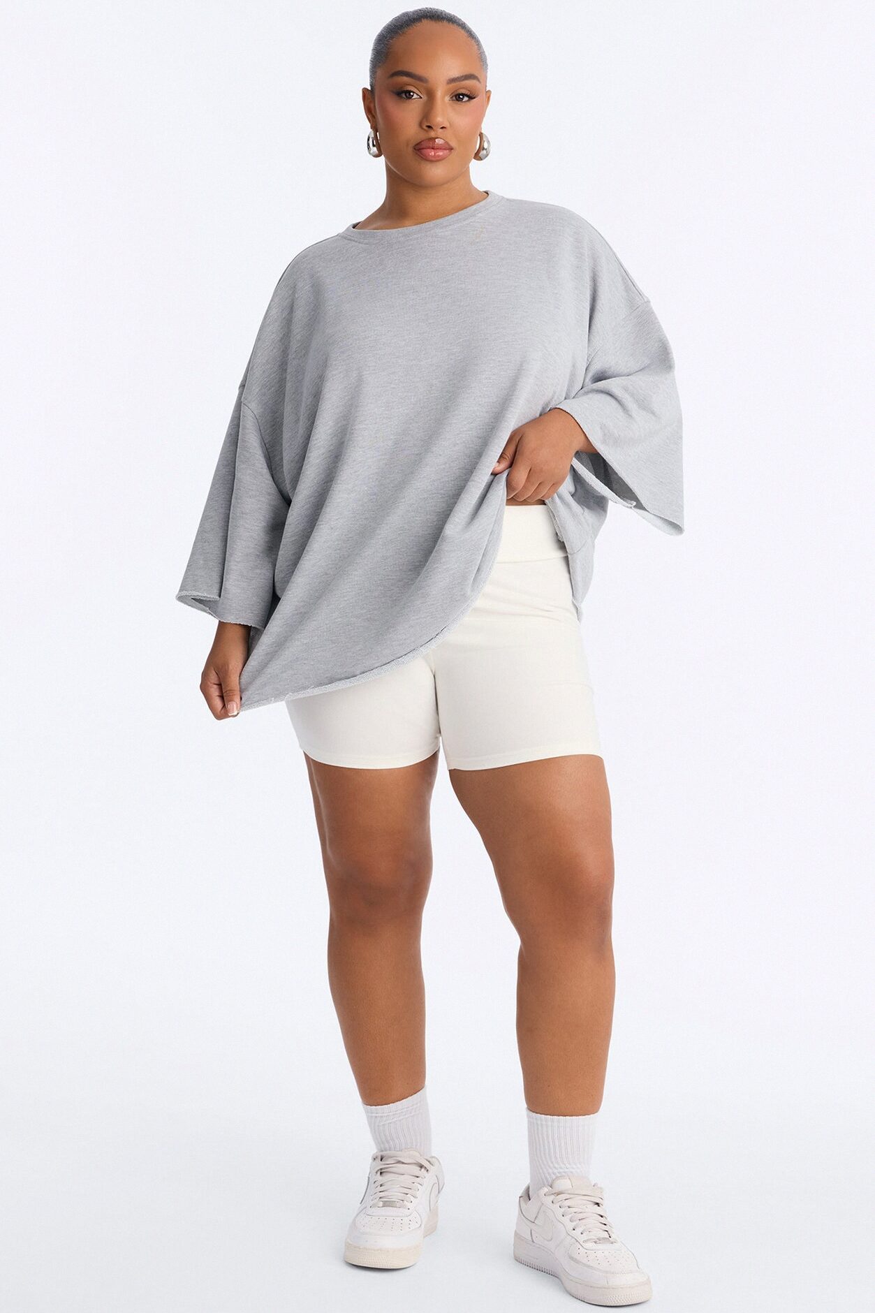 Sara Short Sleeve Oversized Top - Heather Grey