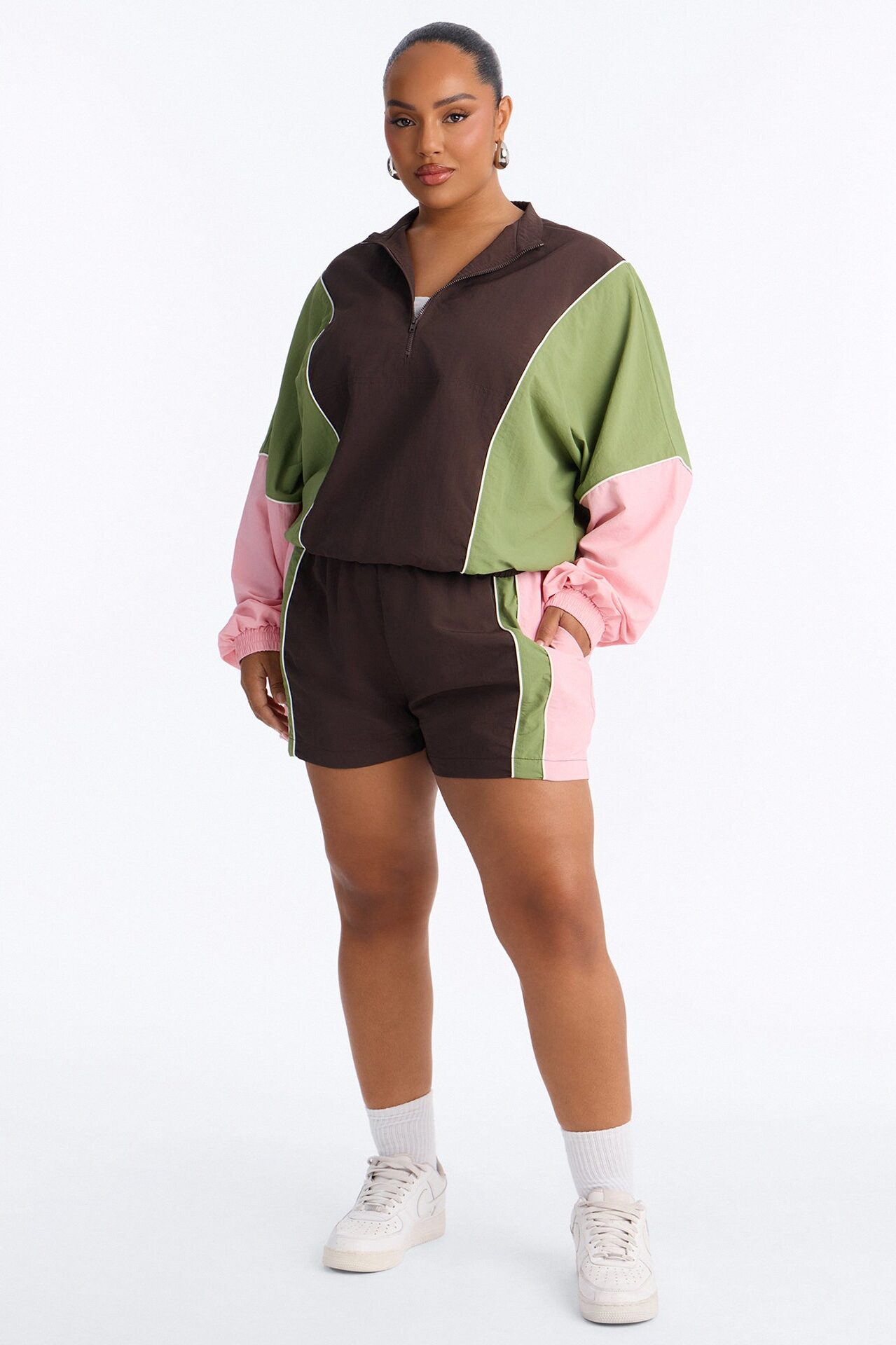 With It Windbreaker Short Set - Brown/combo