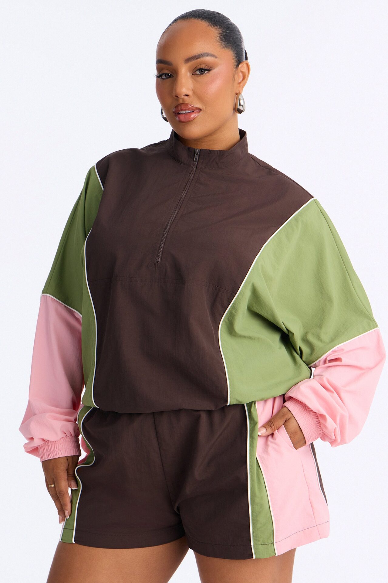 With It Windbreaker Short Set - Brown/combo