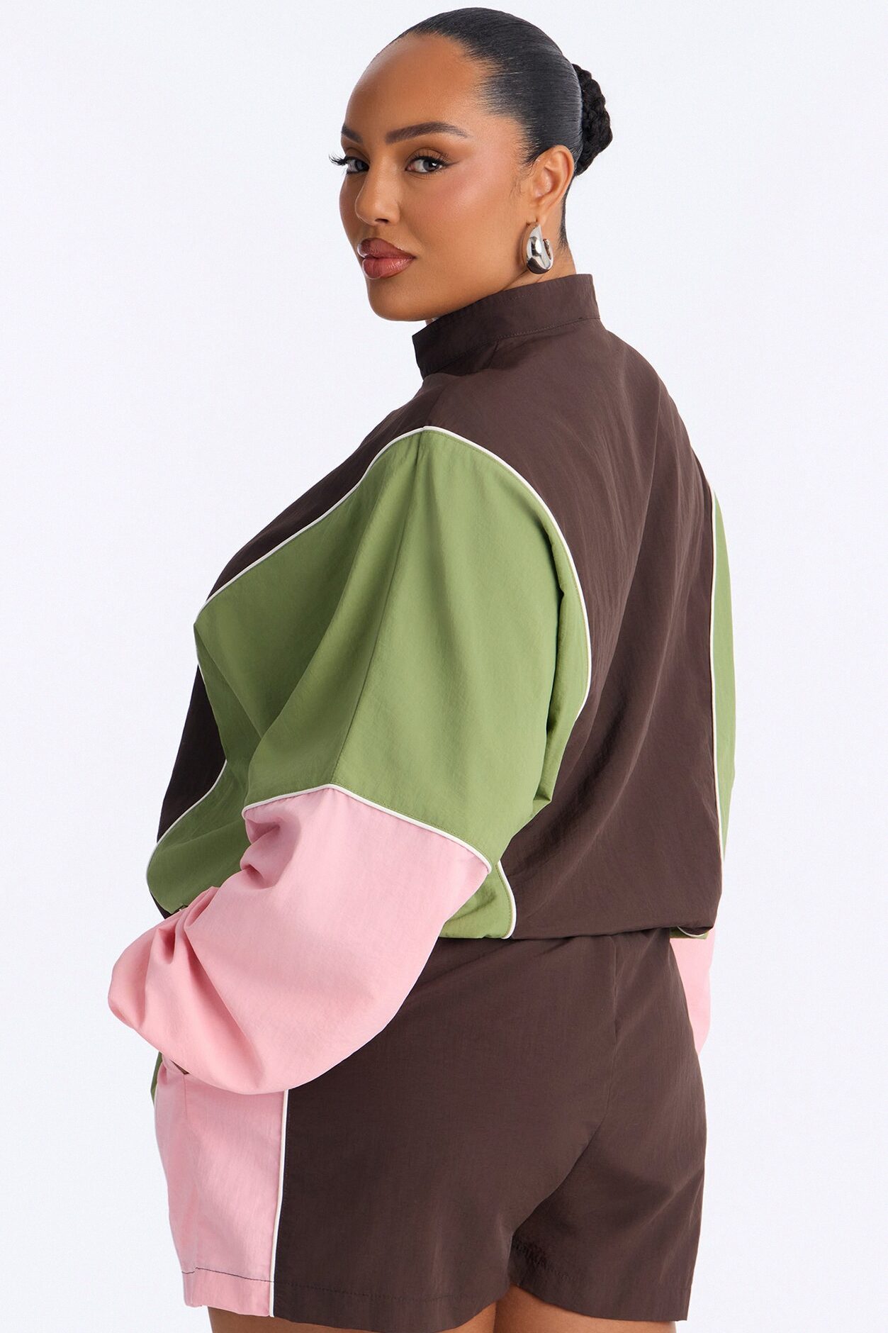 With It Windbreaker Short Set - Brown/combo