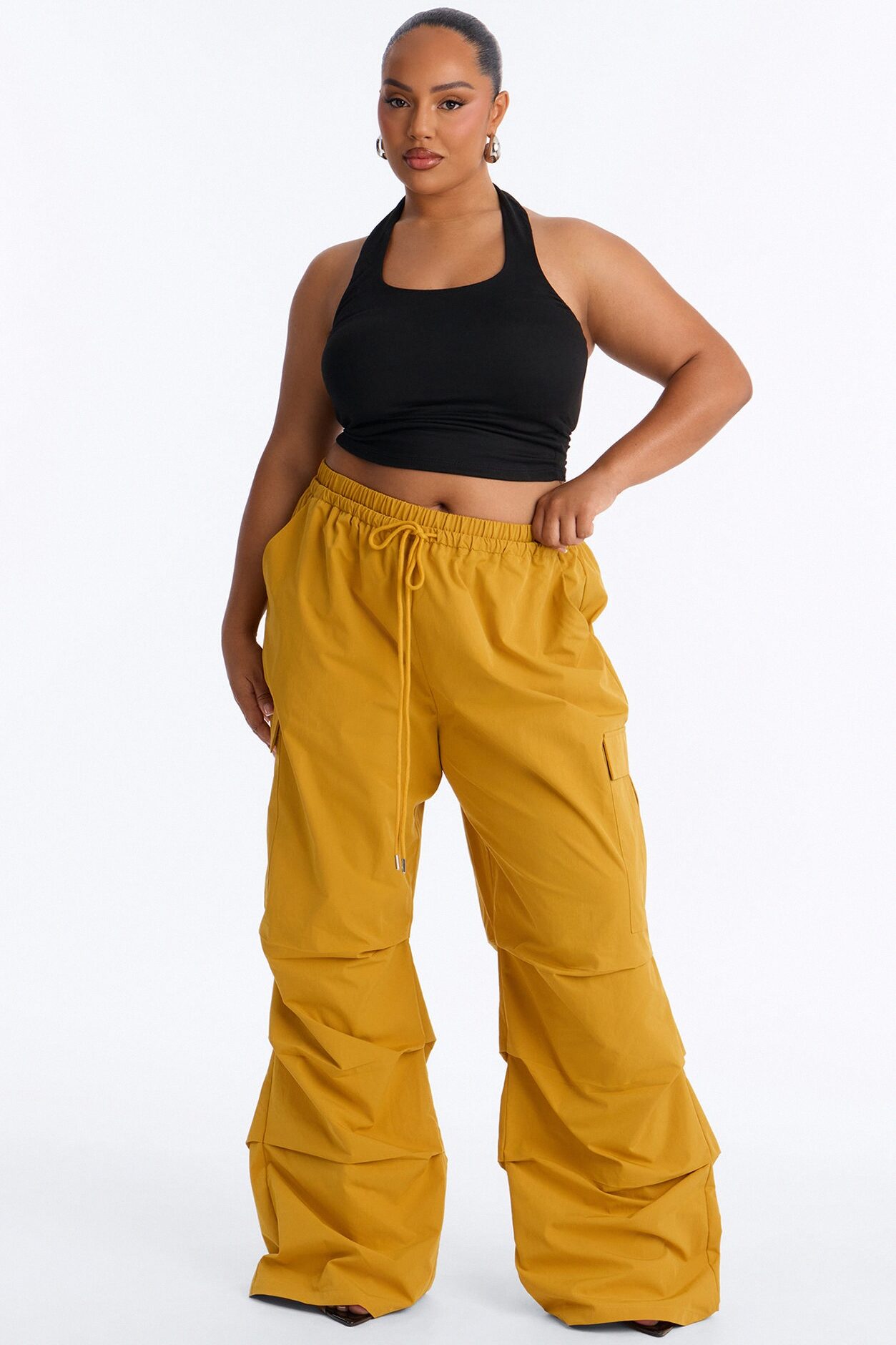 Samara Windbreaker Stacked Wide Leg Pant - Mustard