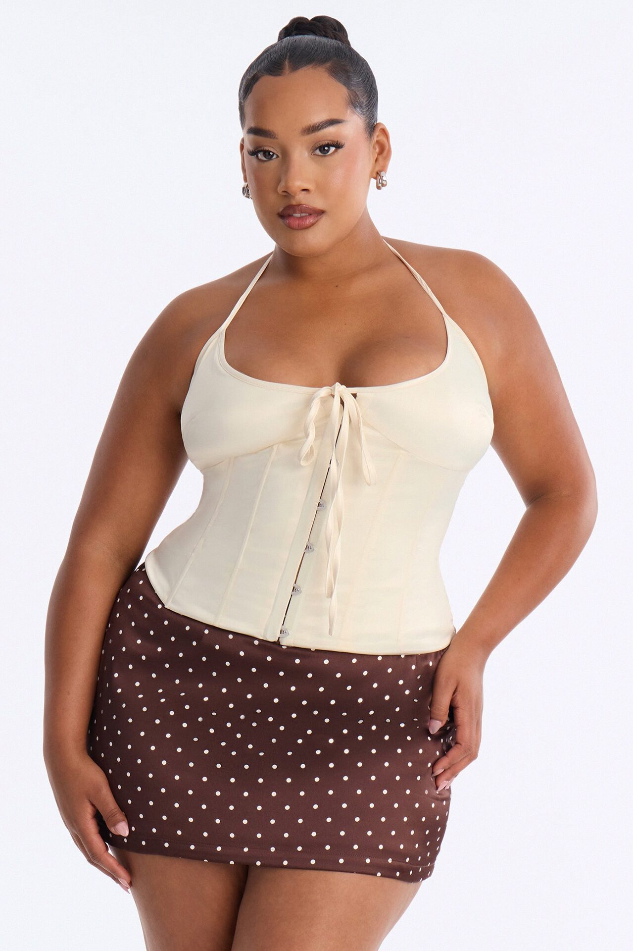 Elena Satin Halter Top - Cream