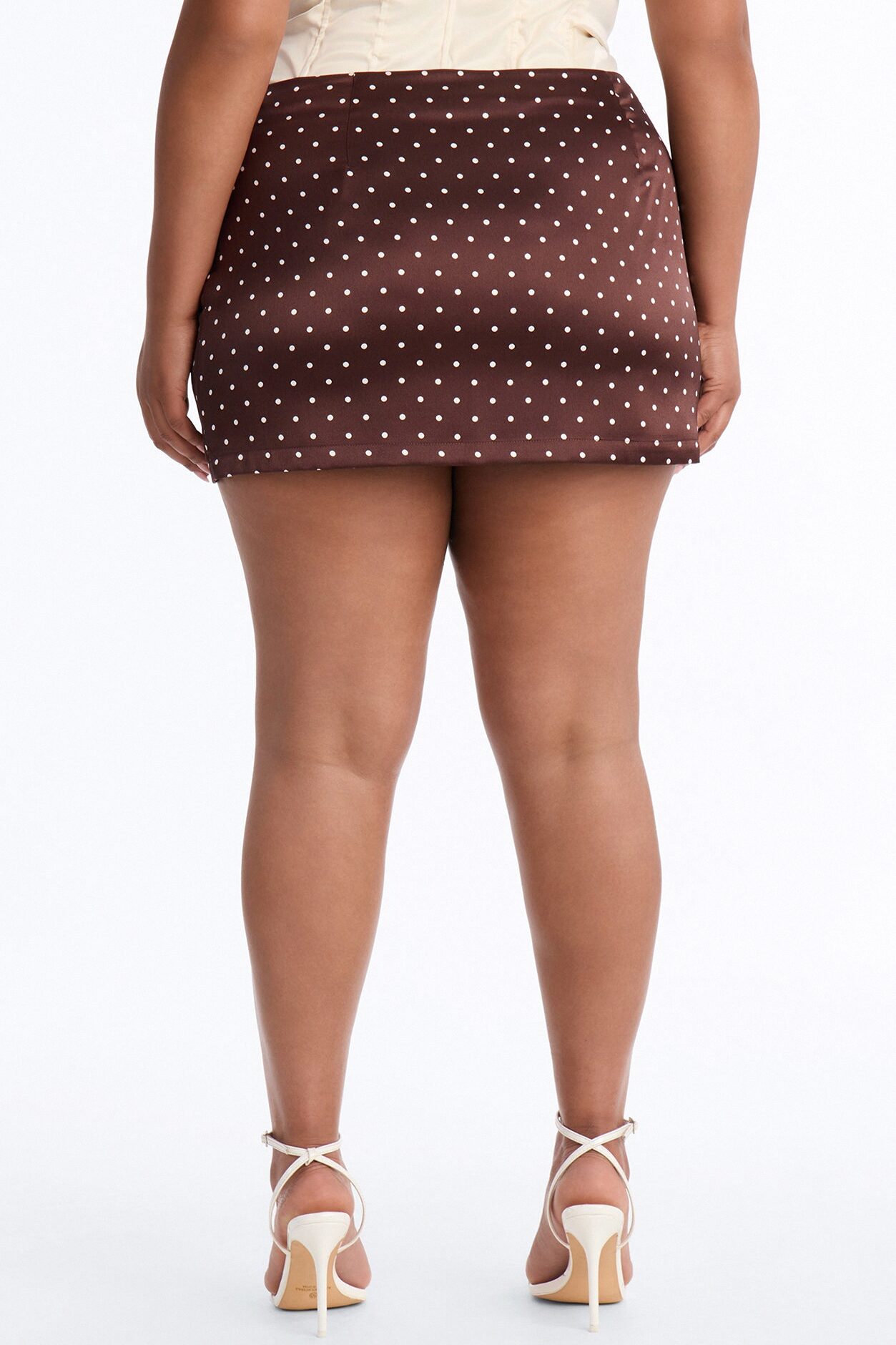 Delia Polka Dot Satin Mini Skirt - Brown/combo
