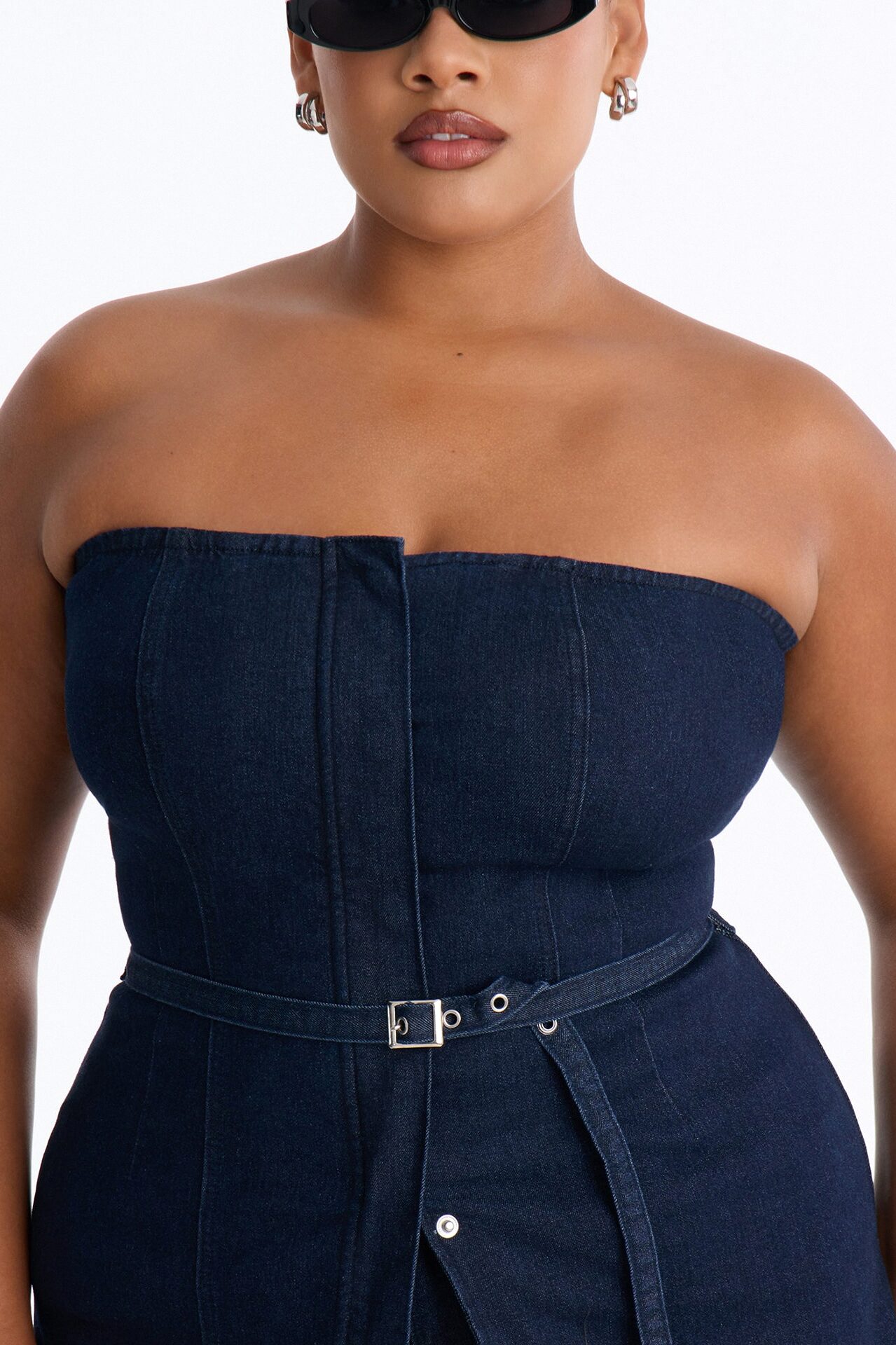 Loren Belted Denim Short Set - Dark Wash