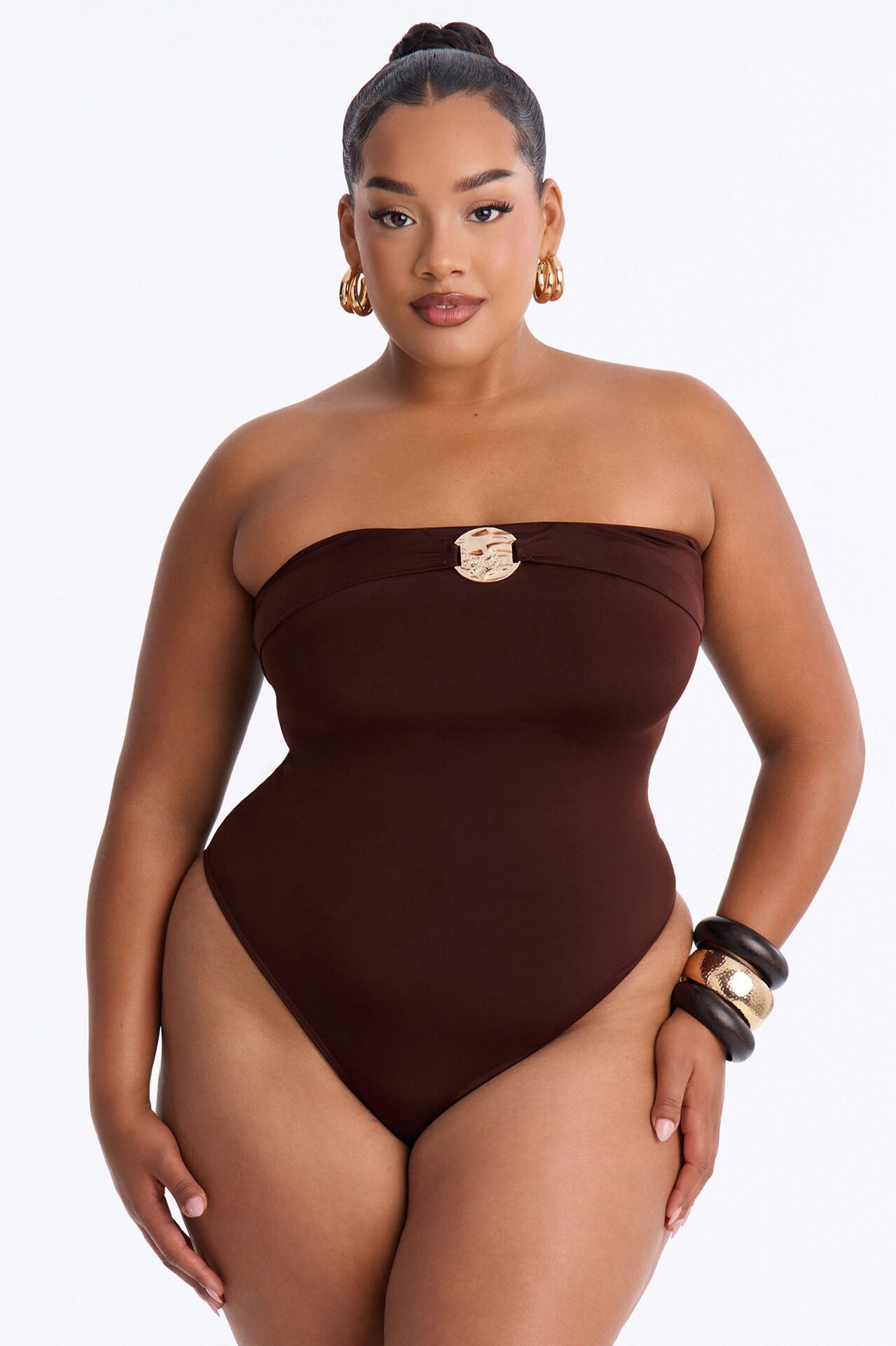Siena Nights Strapless Hardware Bodysuit - Brown