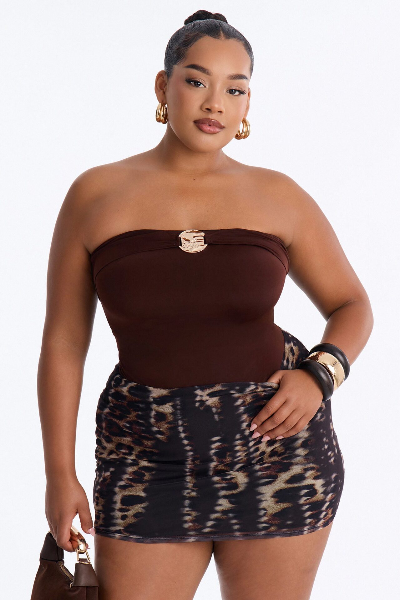 Siena Nights Strapless Hardware Bodysuit - Brown