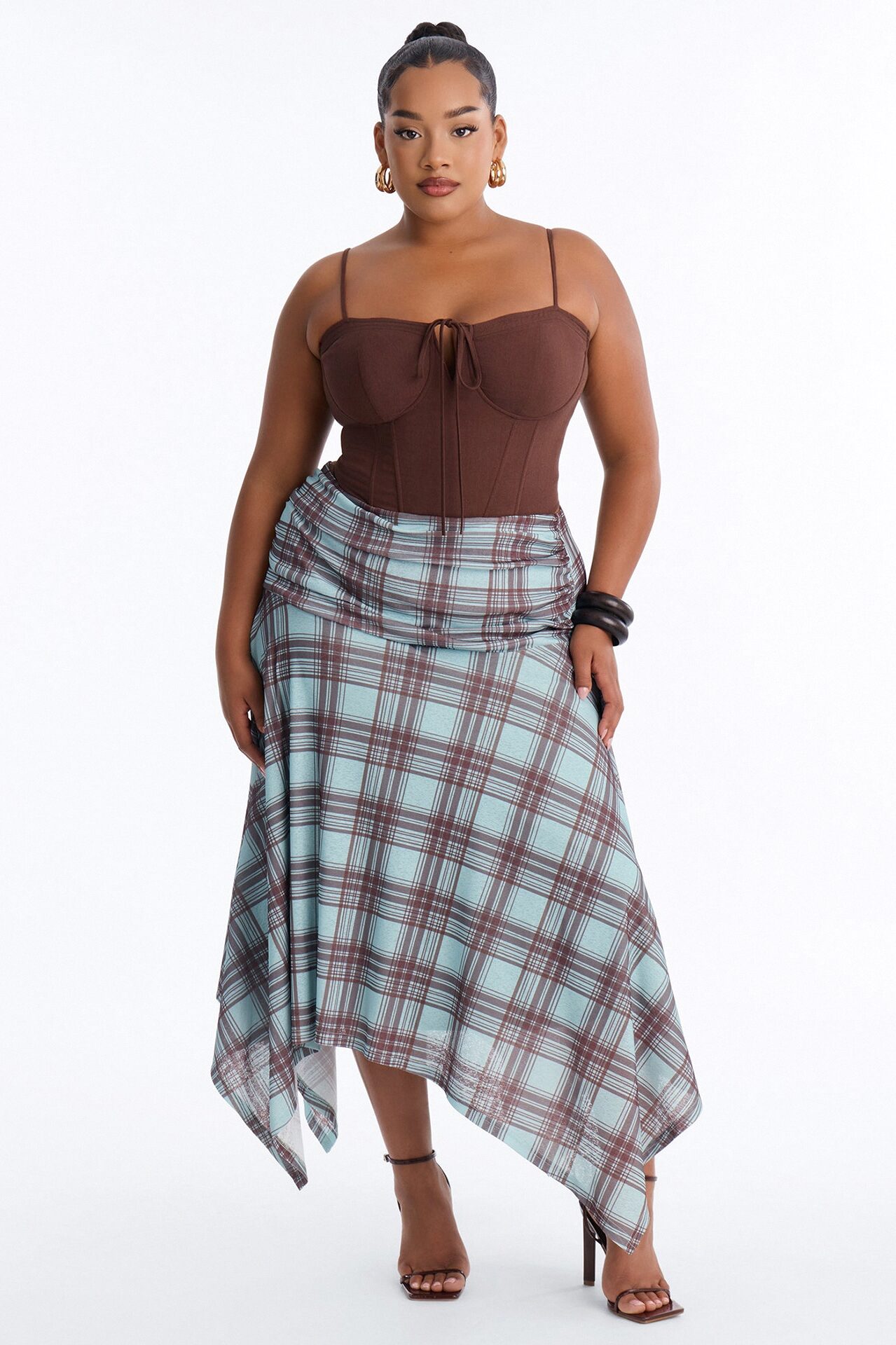 Delilah Asymmetrical Plaid Midi Skirt - Blue/combo