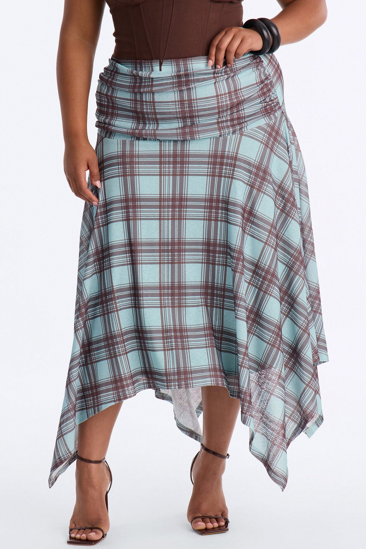 Delilah Asymmetrical Plaid Midi Skirt - Blue/combo