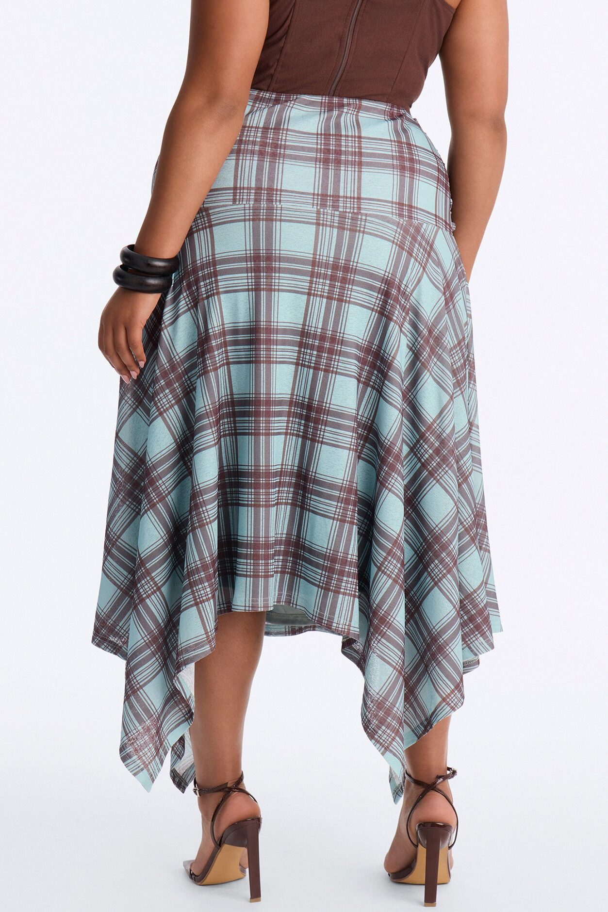 Delilah Asymmetrical Plaid Midi Skirt - Blue/combo