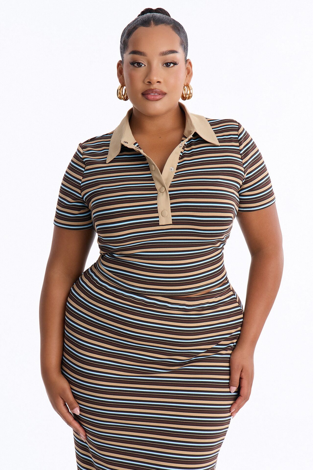 Striped Attraction Skirt Set - Brown/combo