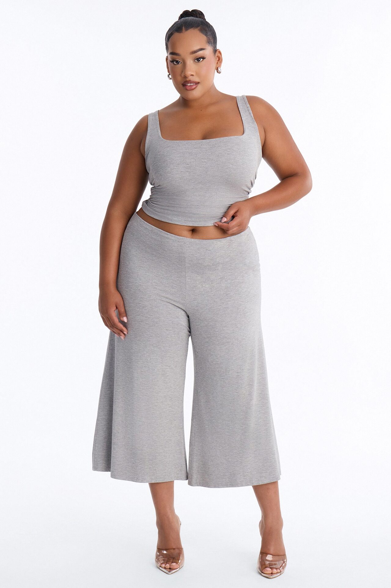 Cool Girl Gaucho Pant Set - Heather Grey