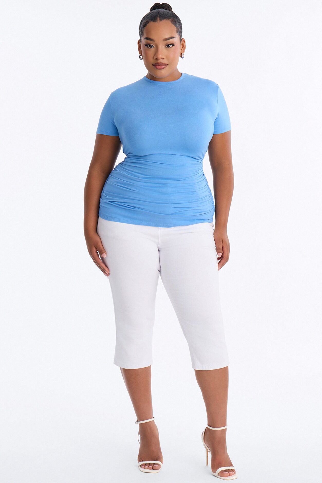 Raven Ruched Short Sleeve Top - Periwinkle