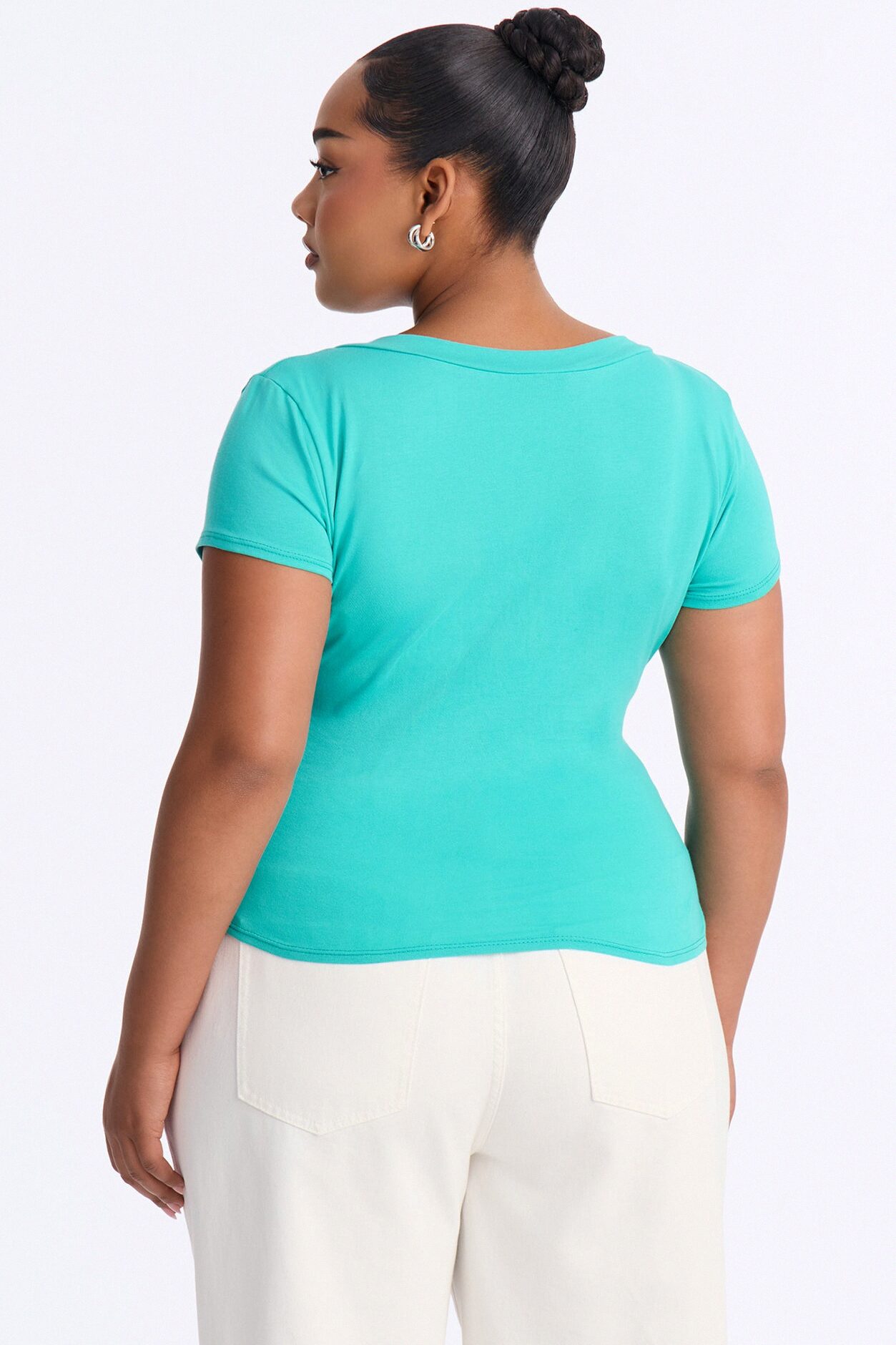 Summer Prep Ruched V-Neck Short Sleeve Top - Turquoise