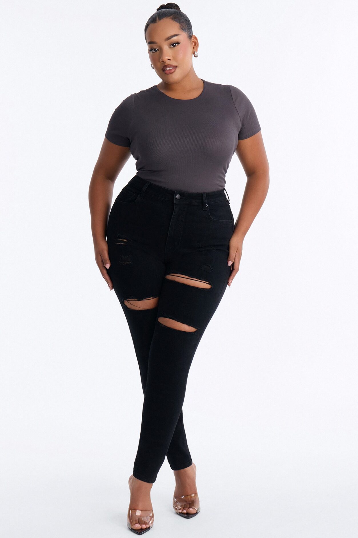 Chloe Crew Neck Short Sleeve Tee - Charcoal
