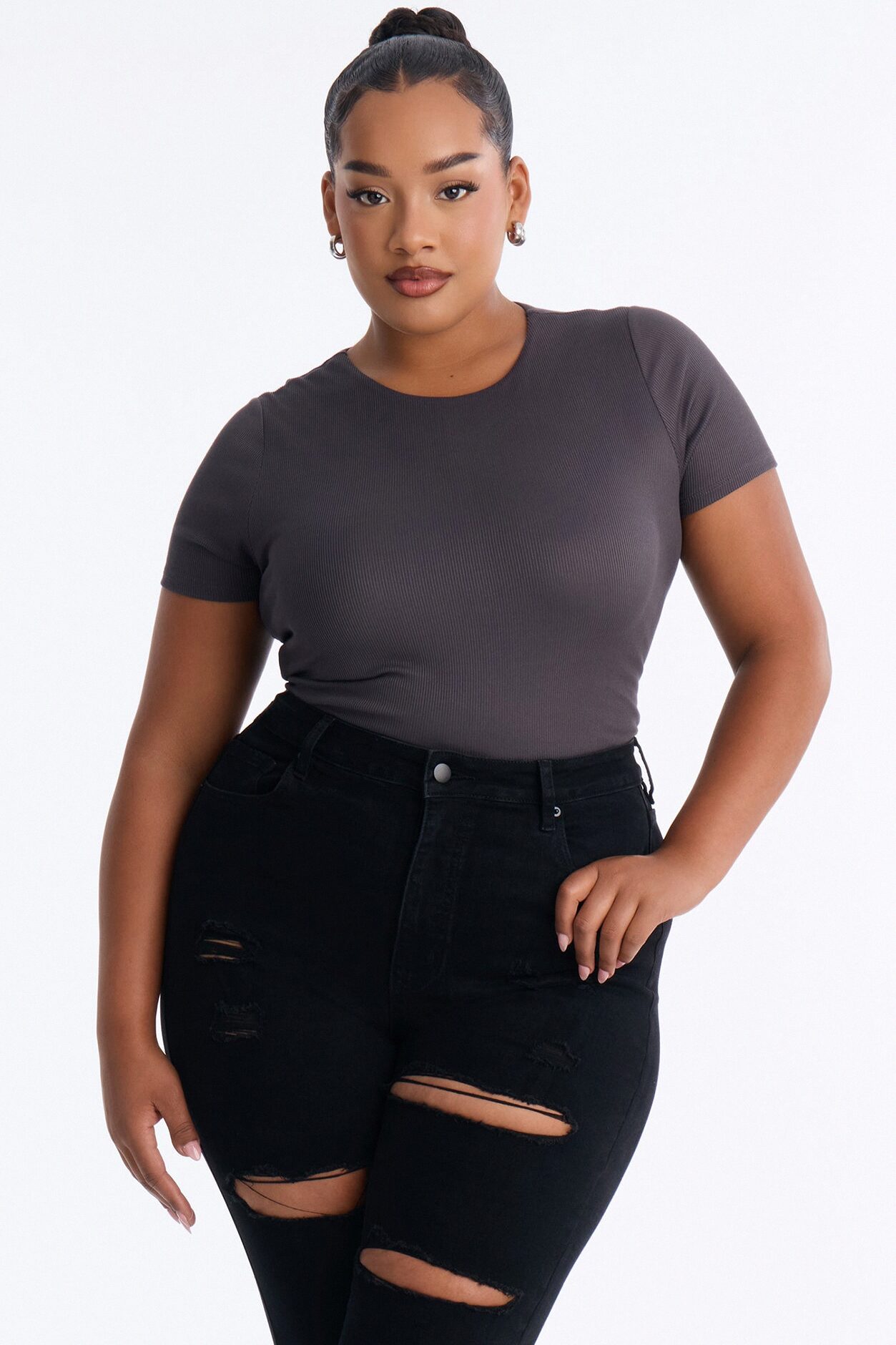 Chloe Crew Neck Short Sleeve Tee - Charcoal