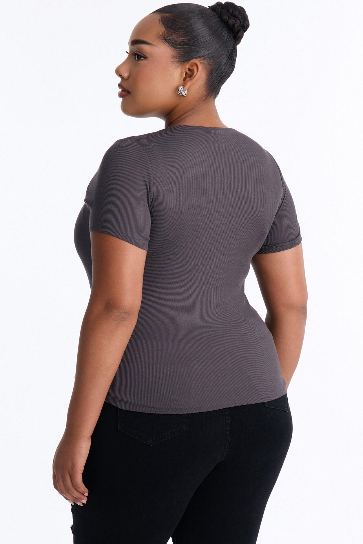 Chloe Crew Neck Short Sleeve Tee - Charcoal