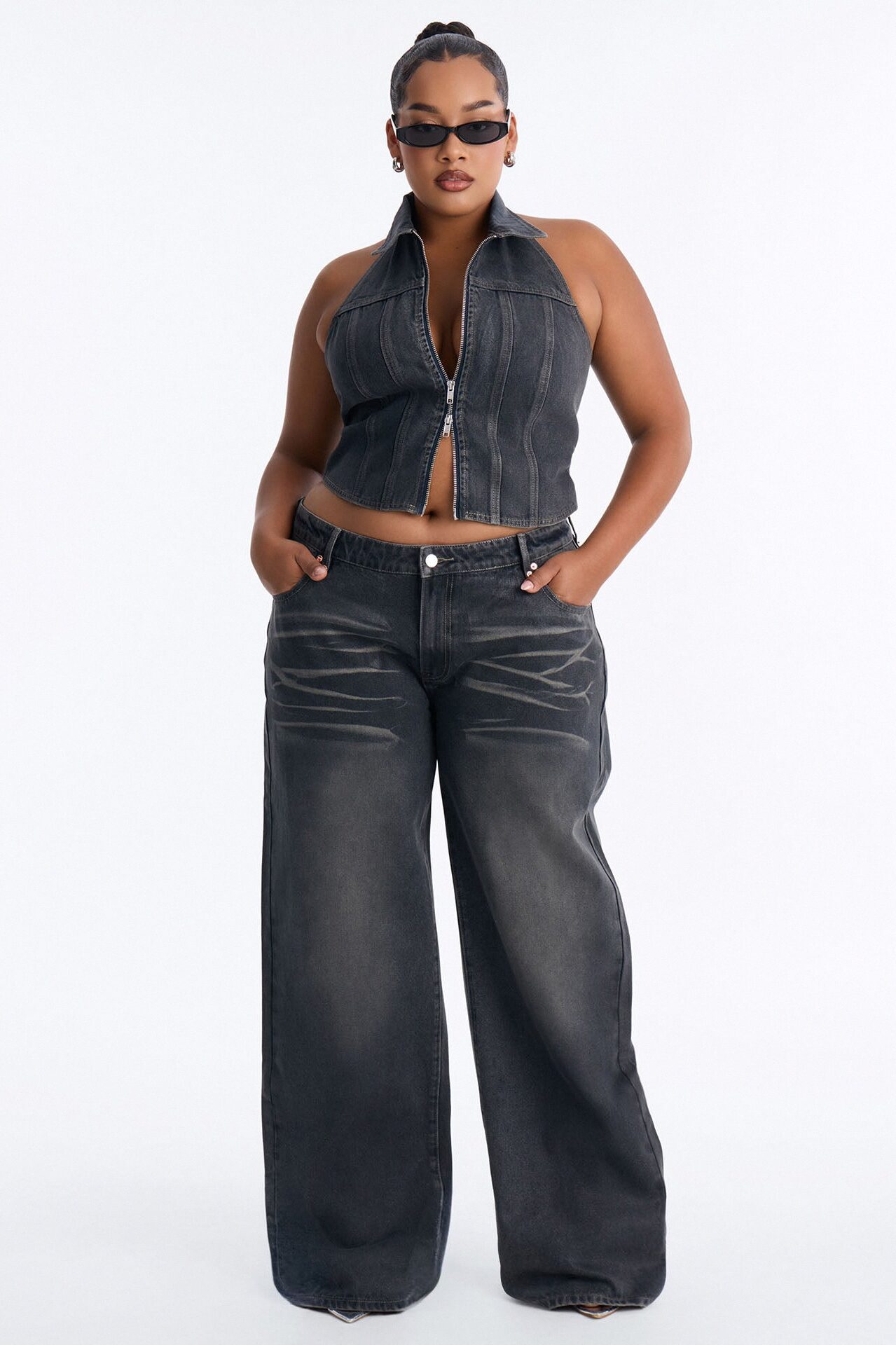 Vera Halter Denim Pant Set - Black Wash