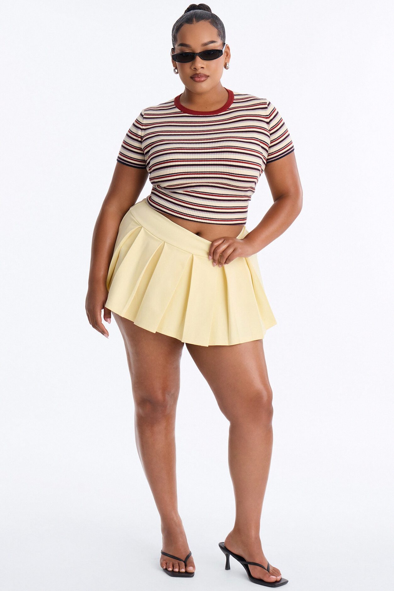 Kaia Ribbed Striped Short Sleeve Sweater - Red/combo