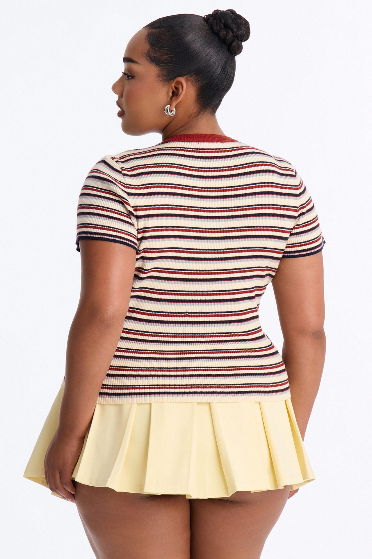 Kaia Ribbed Striped Short Sleeve Sweater - Red/combo