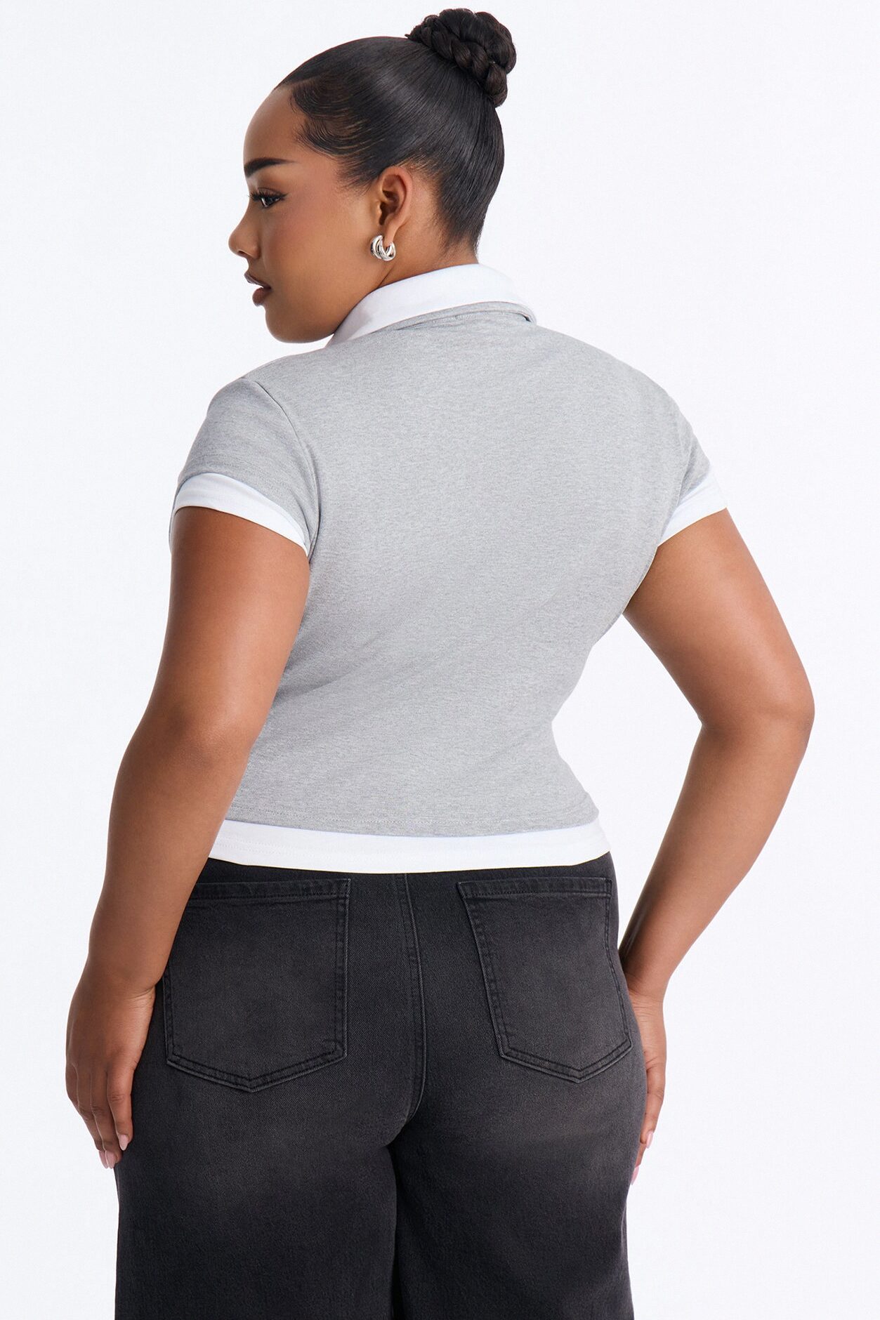 Haley Layered Short Sleeve Polo Top - Grey/combo