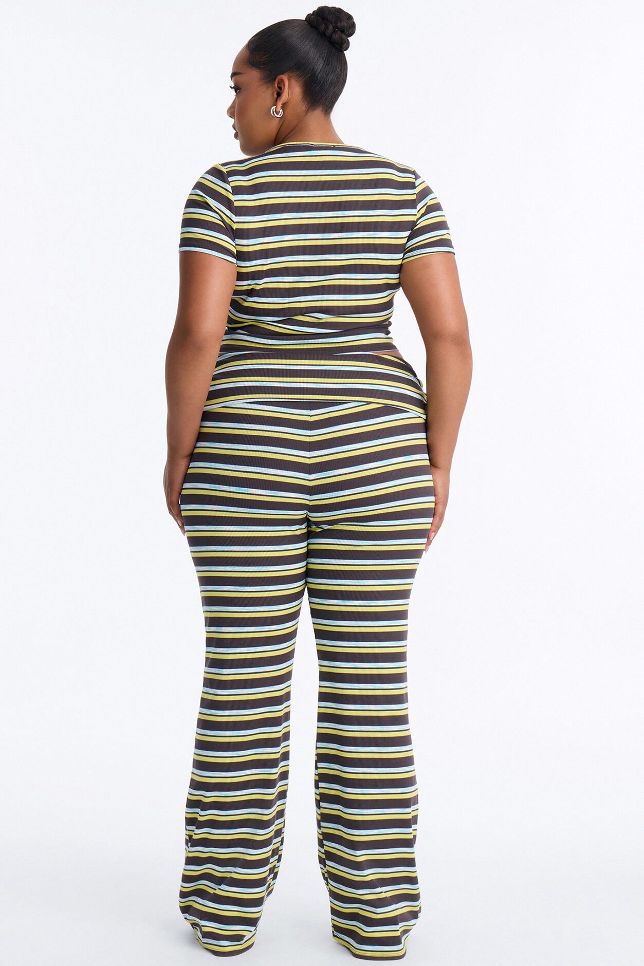 Dana Stripe Foldover Waistband Pant Set - Grey/combo