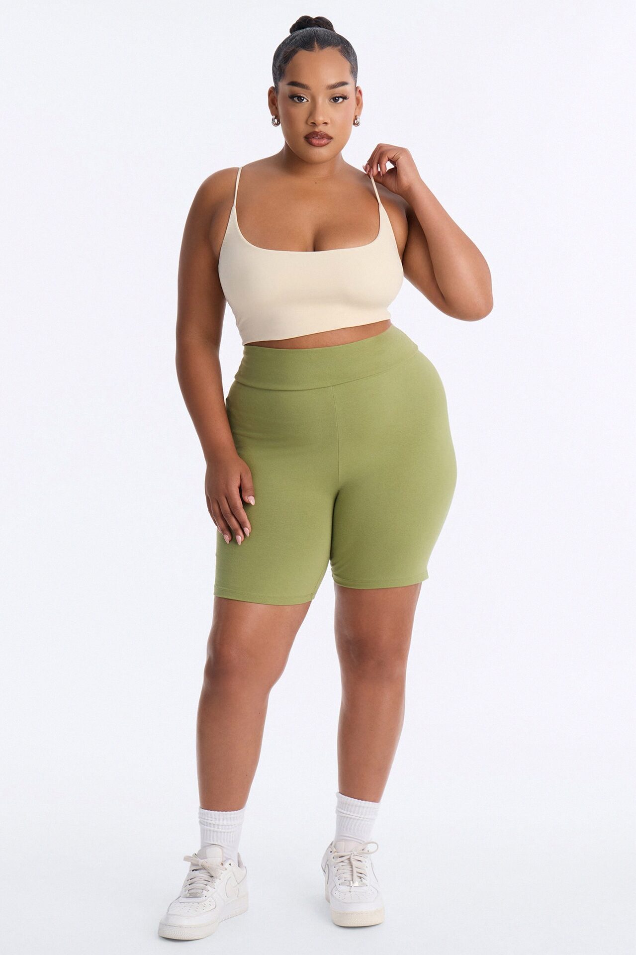 Quinn High Rise Everyday Cotton Biker Short 7″ - Moss