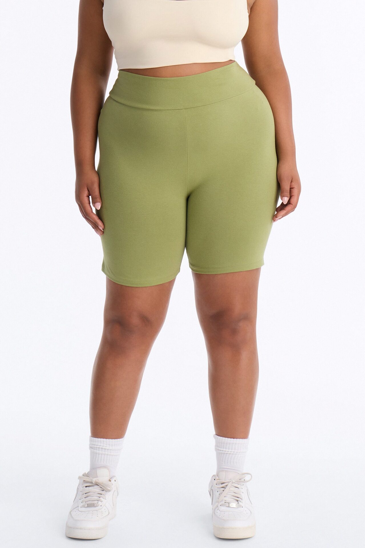 Quinn High Rise Everyday Cotton Biker Short 7″ - Moss