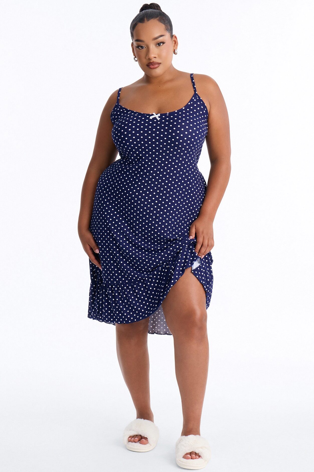 Dotty After Dark Ruffle PJ Sleep Dress - Navy