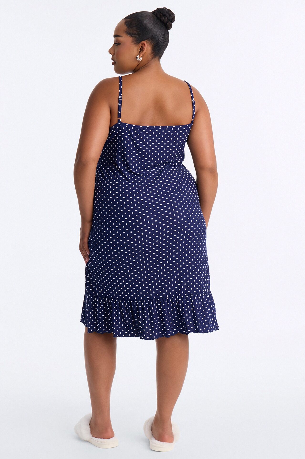Dotty After Dark Ruffle PJ Sleep Dress - Navy