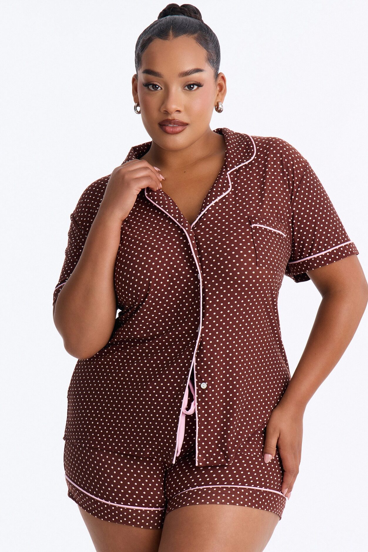 Snuggle Me Button Up PJ Short Set - Mocha
