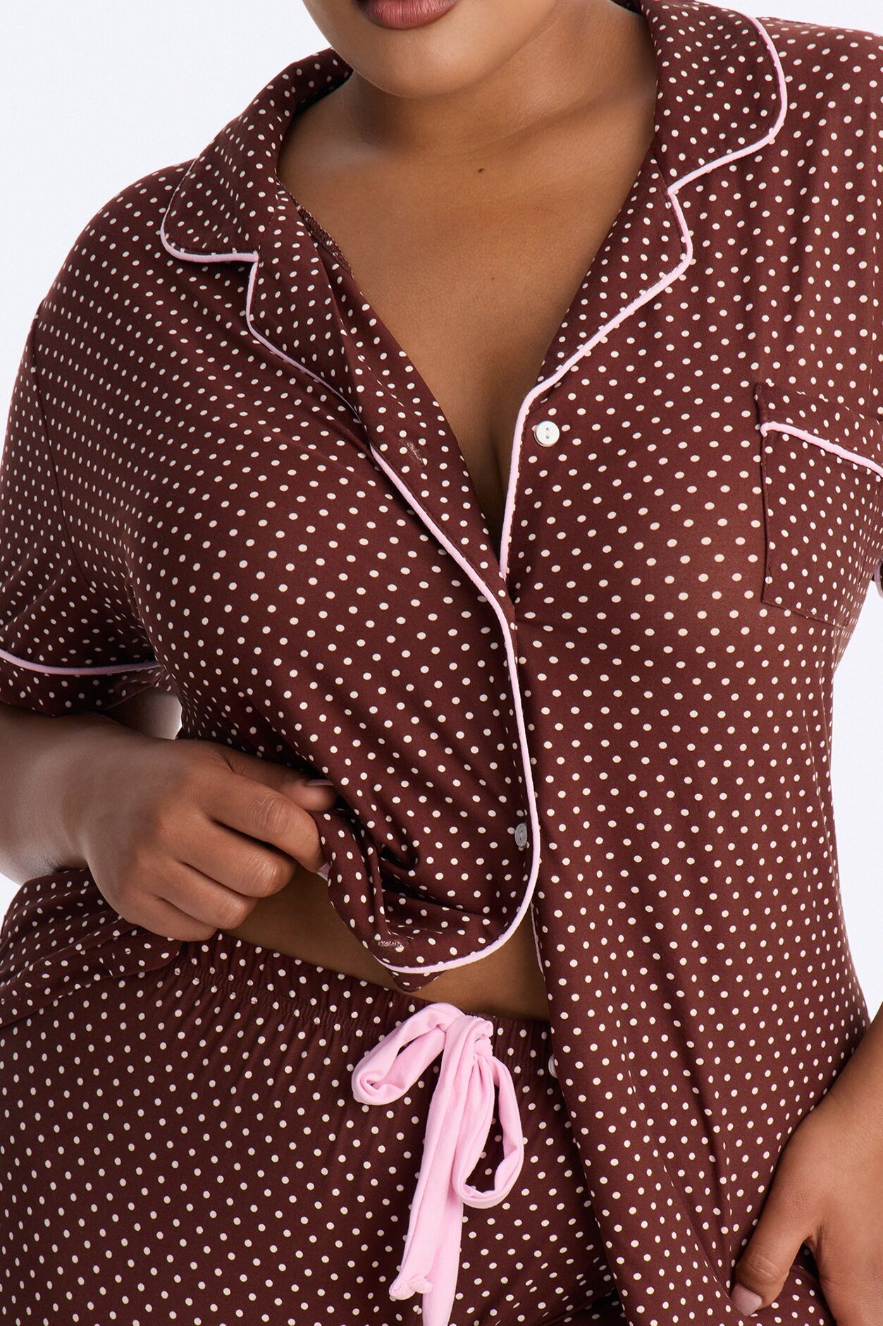 Snuggle Me Button Up PJ Short Set - Mocha