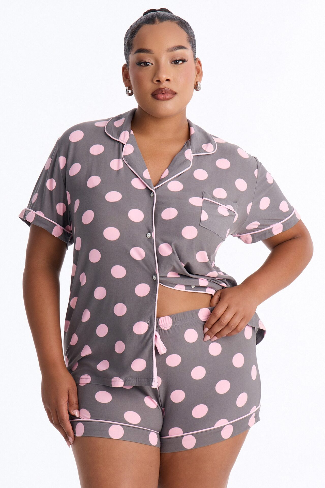 Snuggle Me Button Up PJ Short Set - Grey/combo