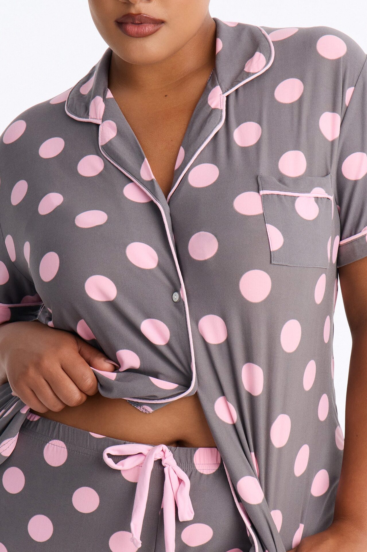 Snuggle Me Button Up PJ Short Set - Grey/combo