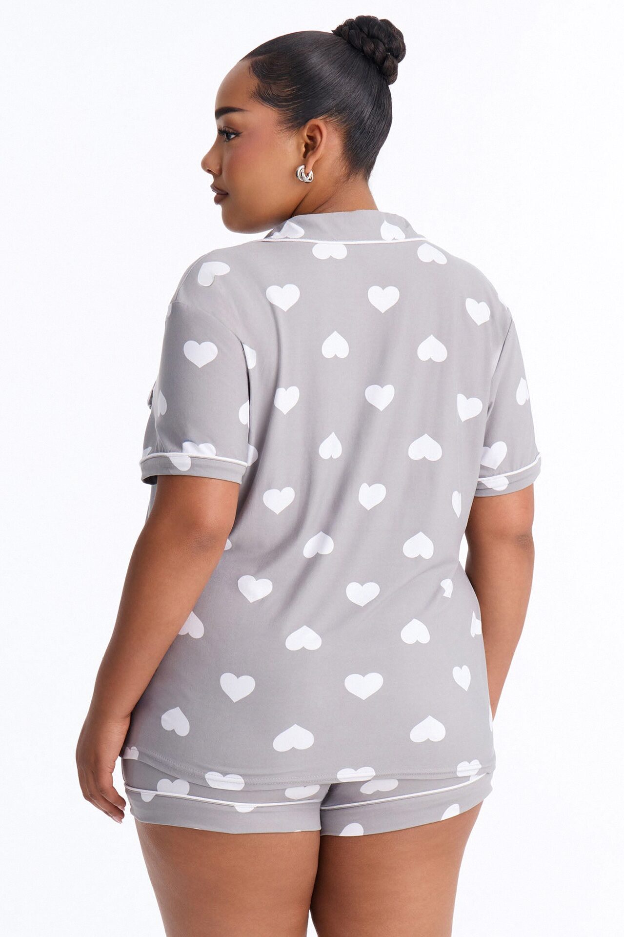 Snuggle Me Button Up PJ Short Set - Light Heather Grey