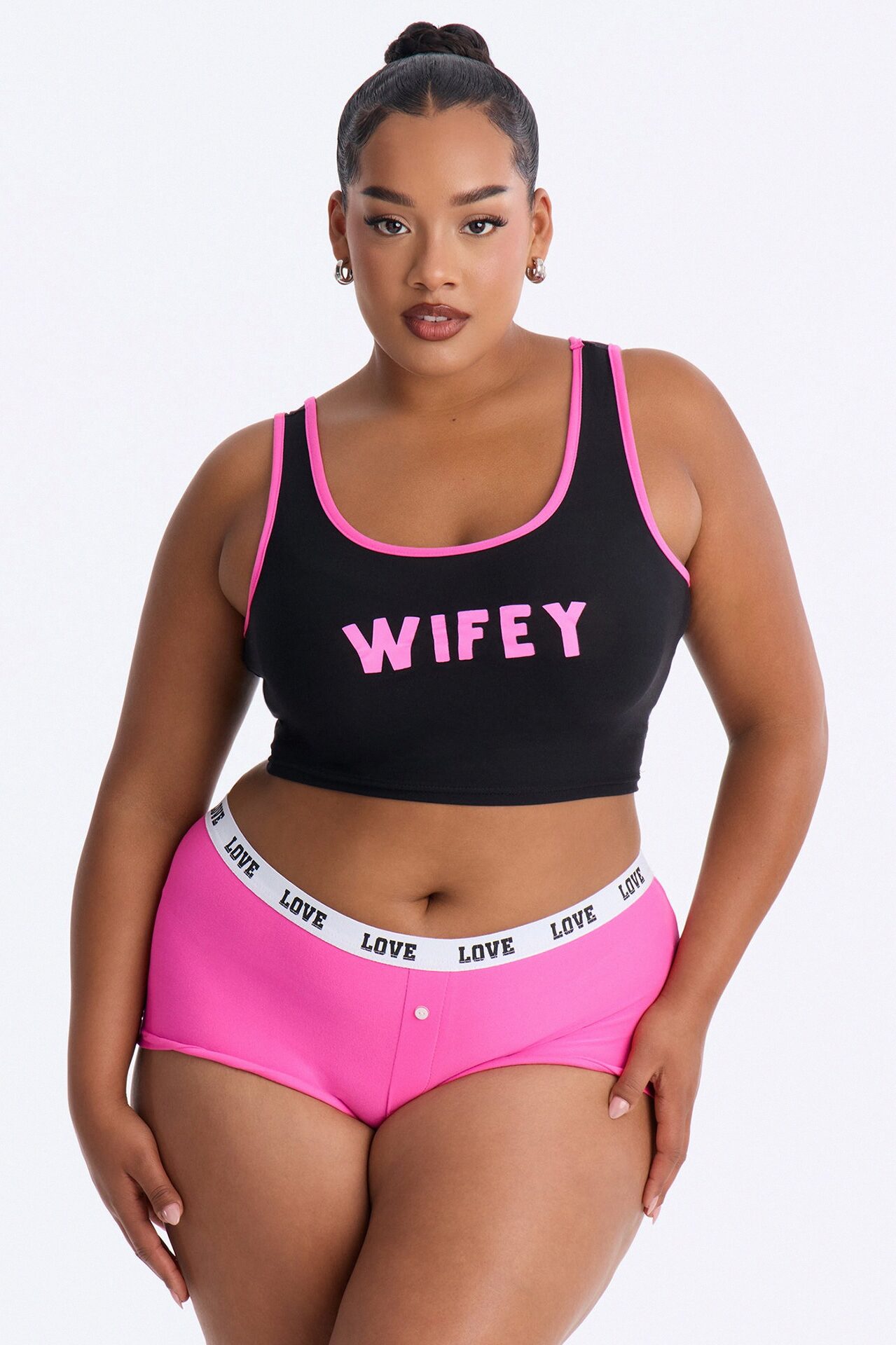 Wifey 2pc Boyshort PJ Set - Black/combo