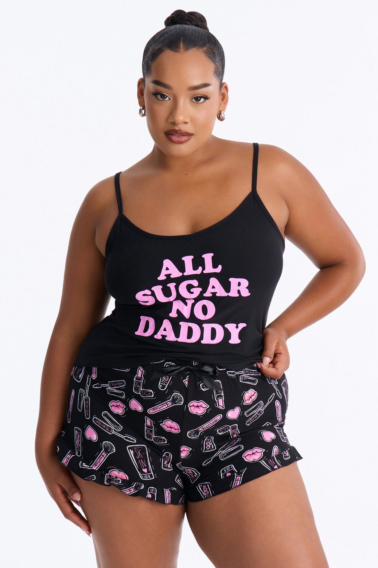 All Sugar No Daddy 2pc PJ Short Set - Black