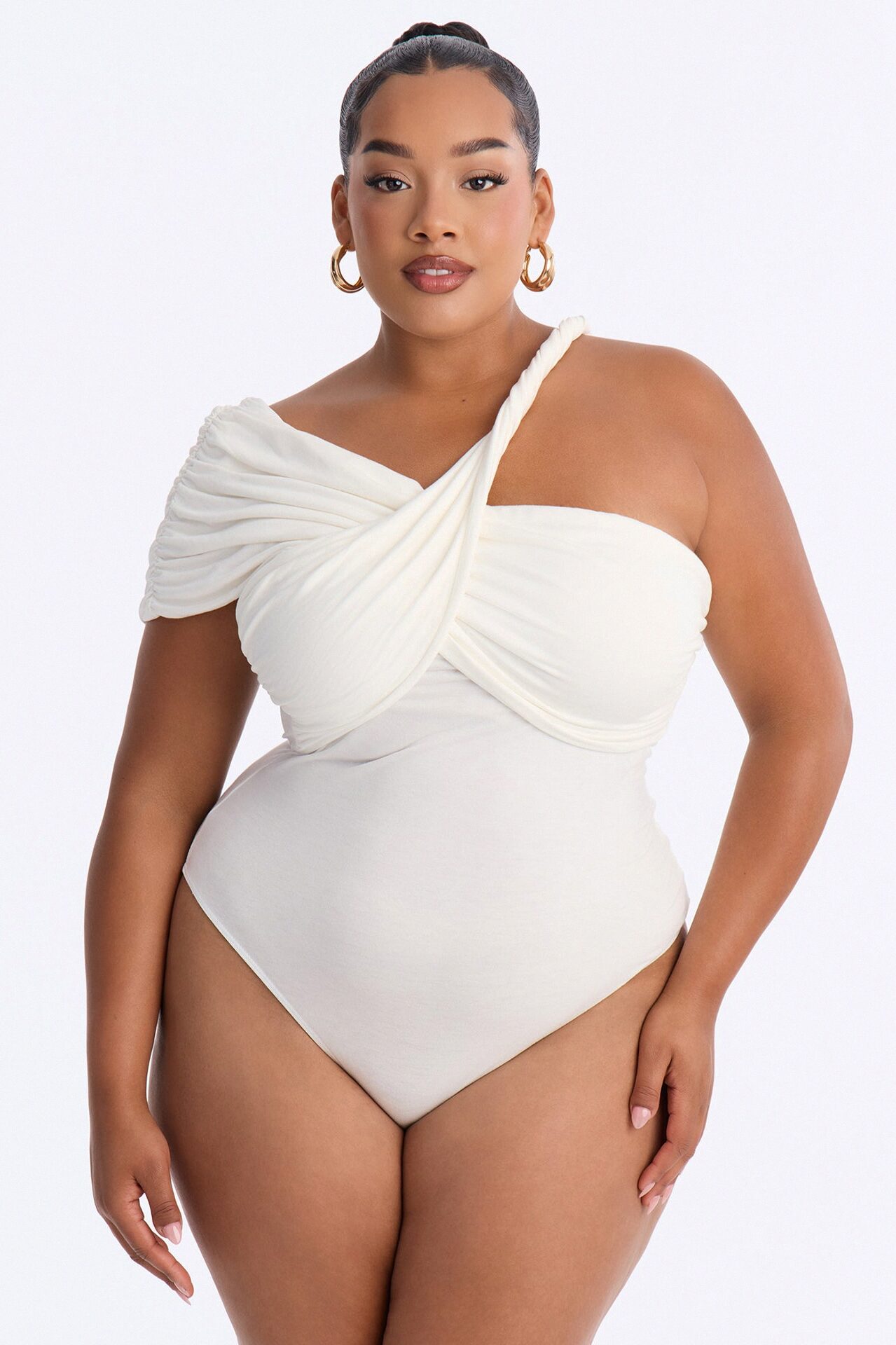 Gia Off Shoulder Twist Ruched Bodysuit - Ivory