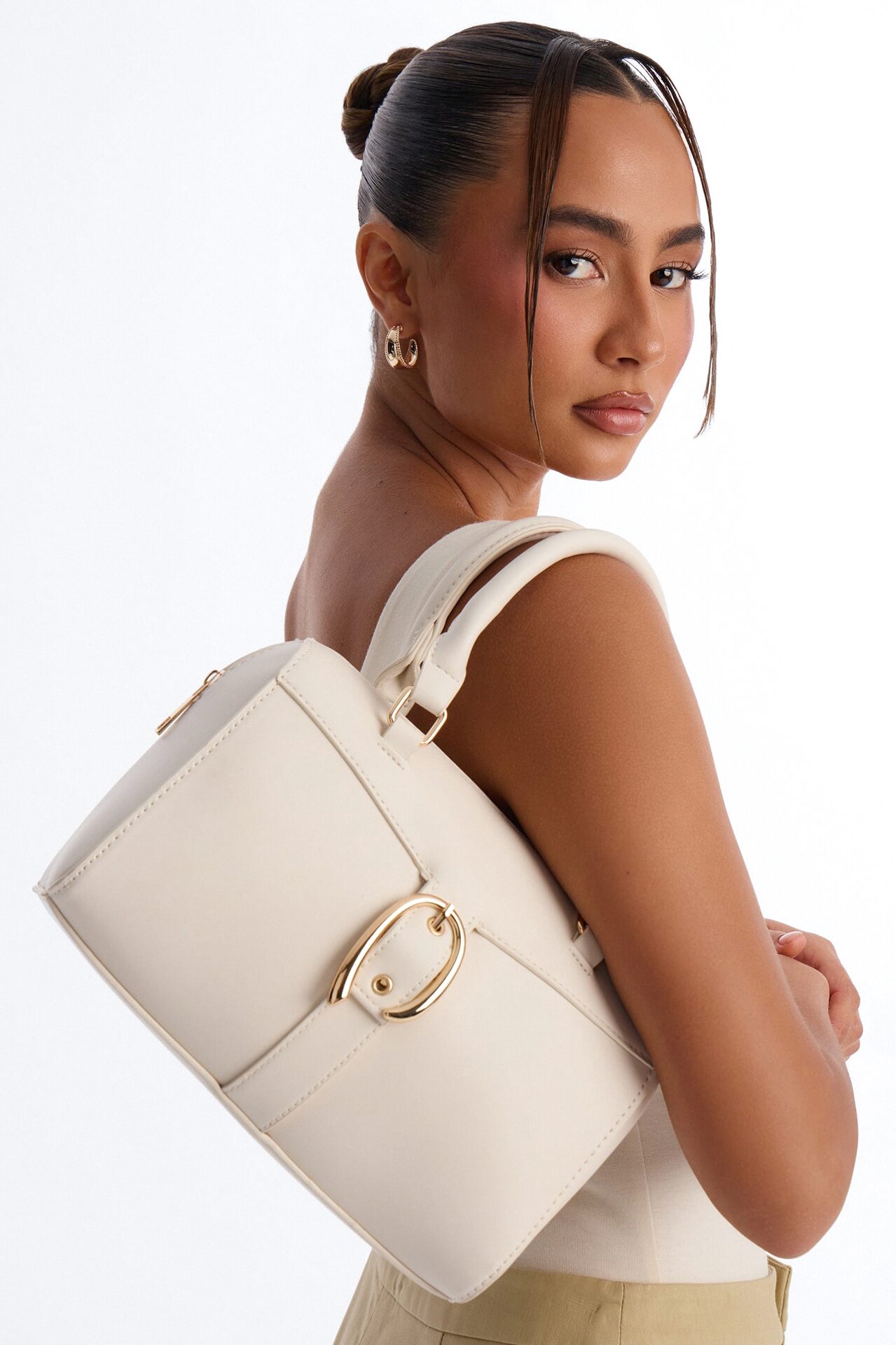 On My Good Side Faux Leather Handbag - Ivory