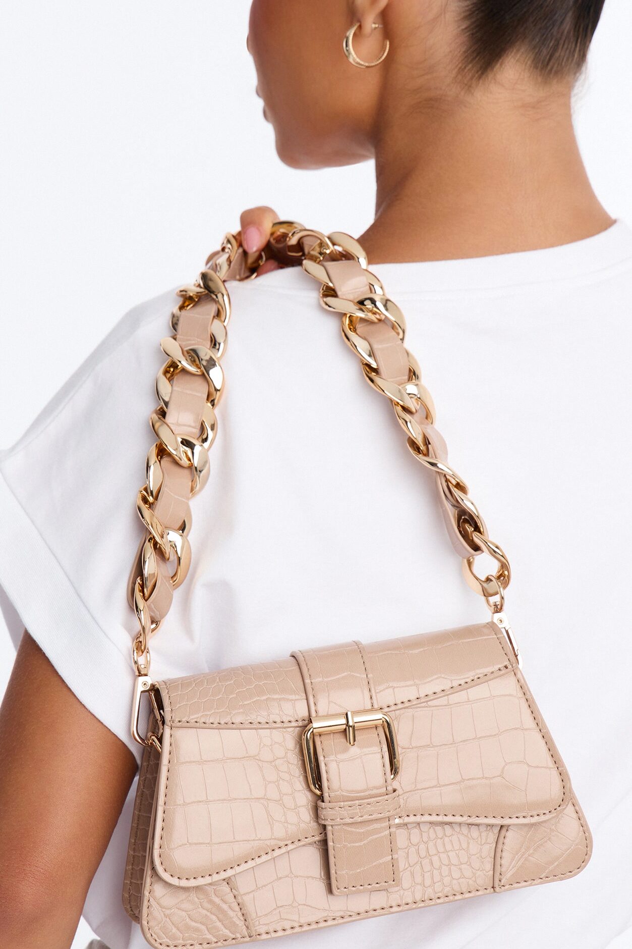 Lights Camera Faux Leather Shoulder Handbag - Nude