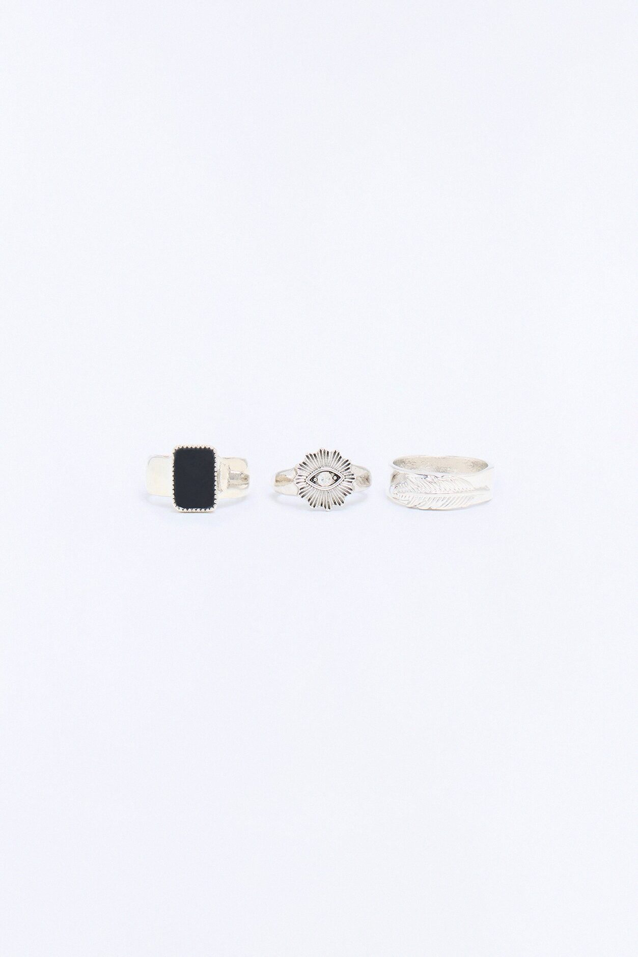 All Seeing Feather Ring Set - Silver