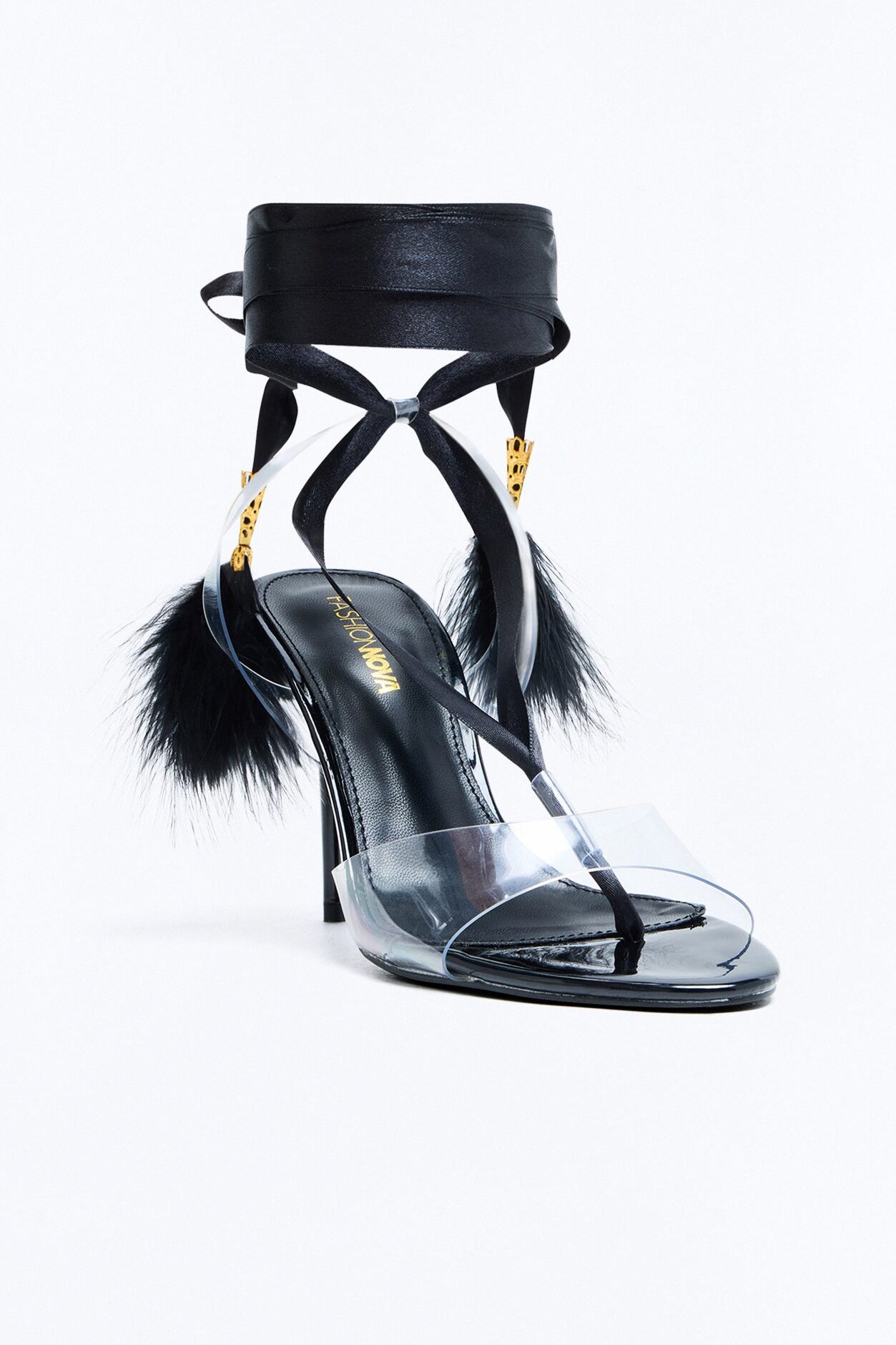 Arlynn Feather Tassel Wrap Up Heels - Black