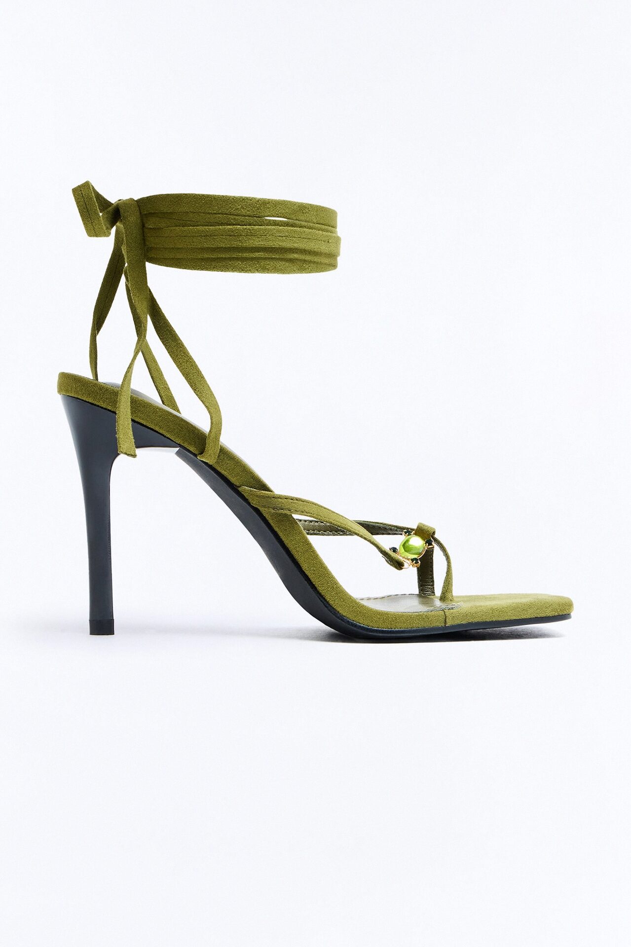 Built Different Suede Wrap Up Heels - Olive