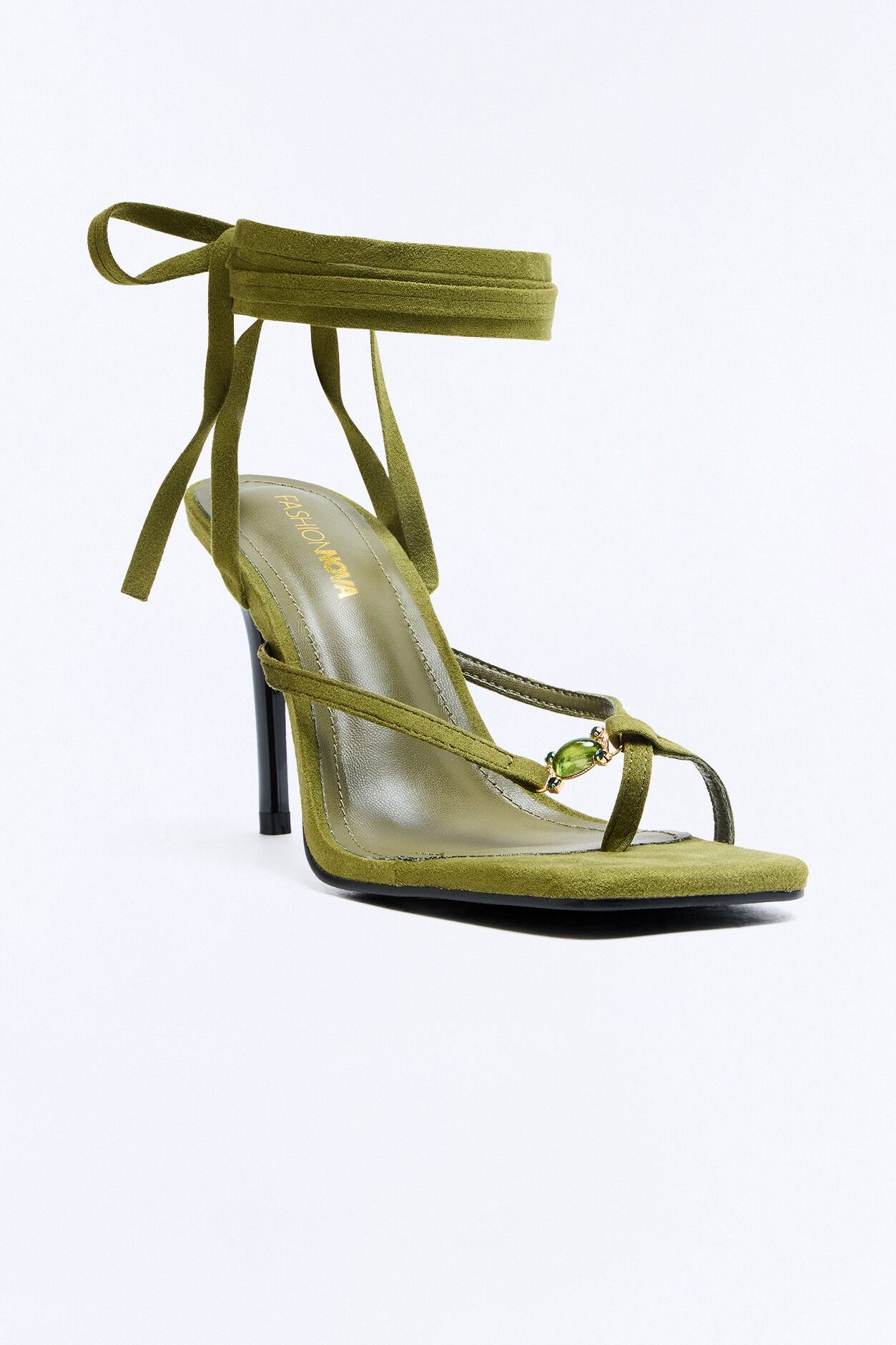 Built Different Suede Wrap Up Heels - Olive