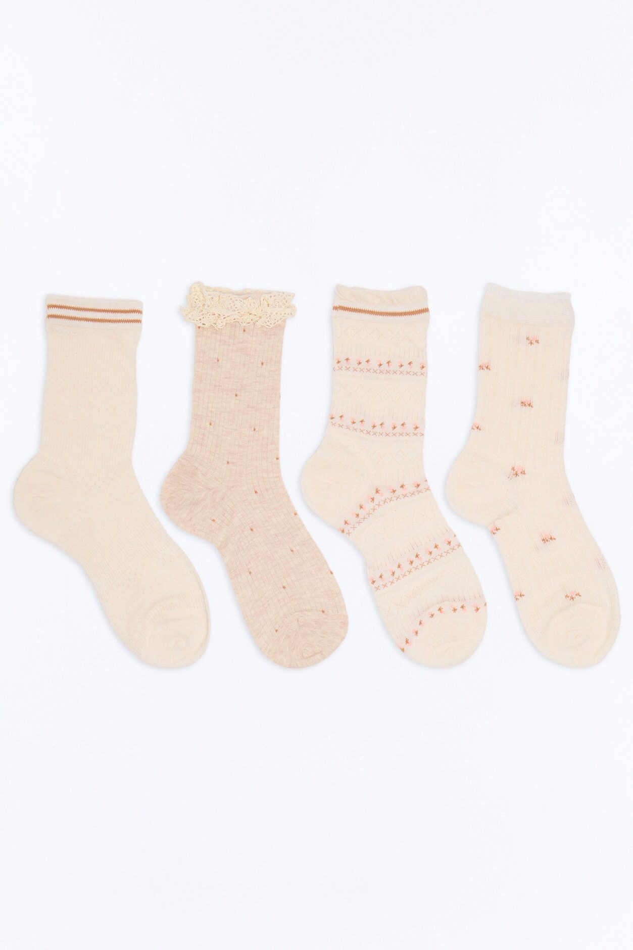 Tiny Flowers 4 Pack Crew Socks - Oatmeal/combo