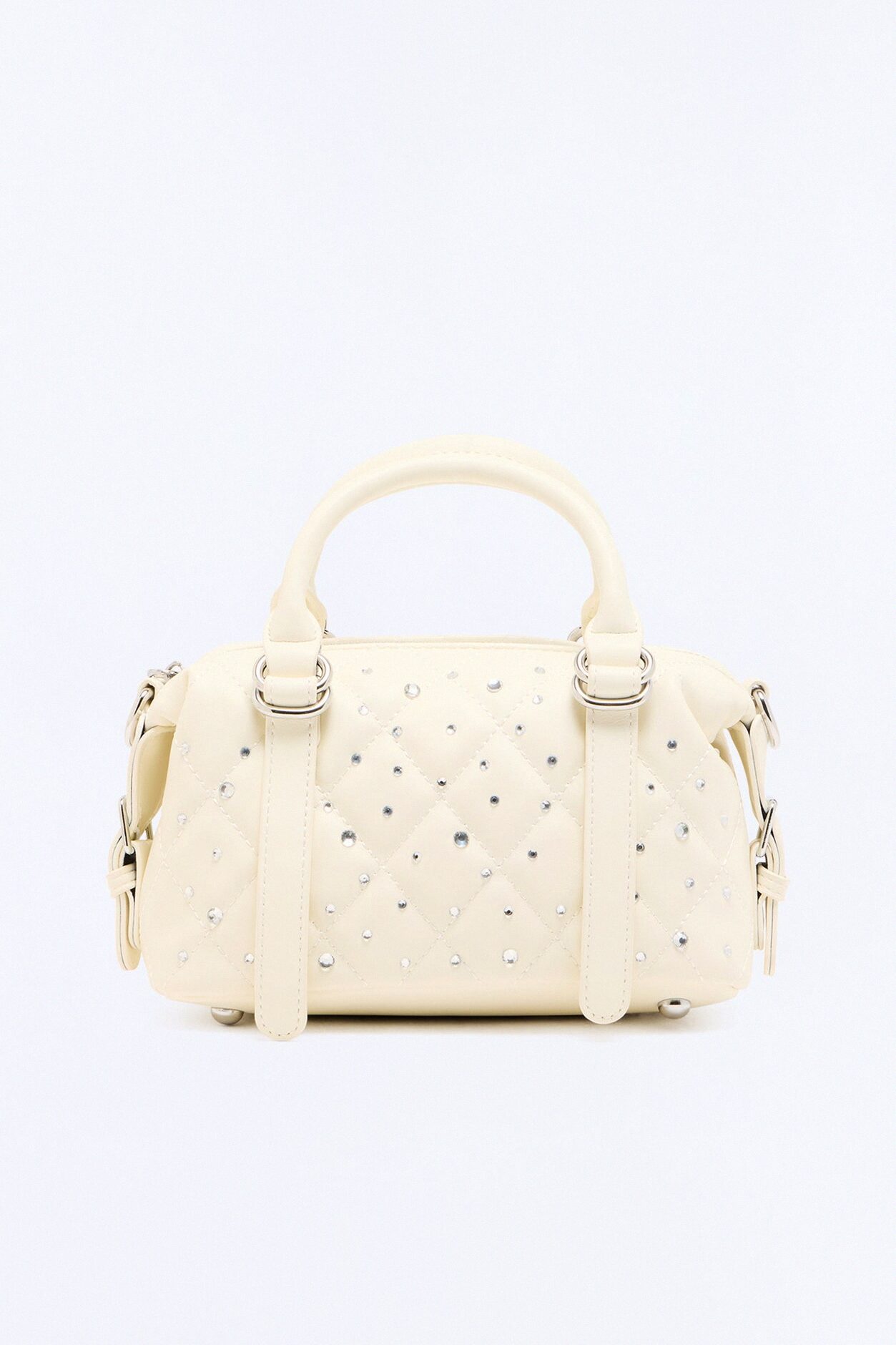Rain Drops Faux Leather Satchel Handbag - White